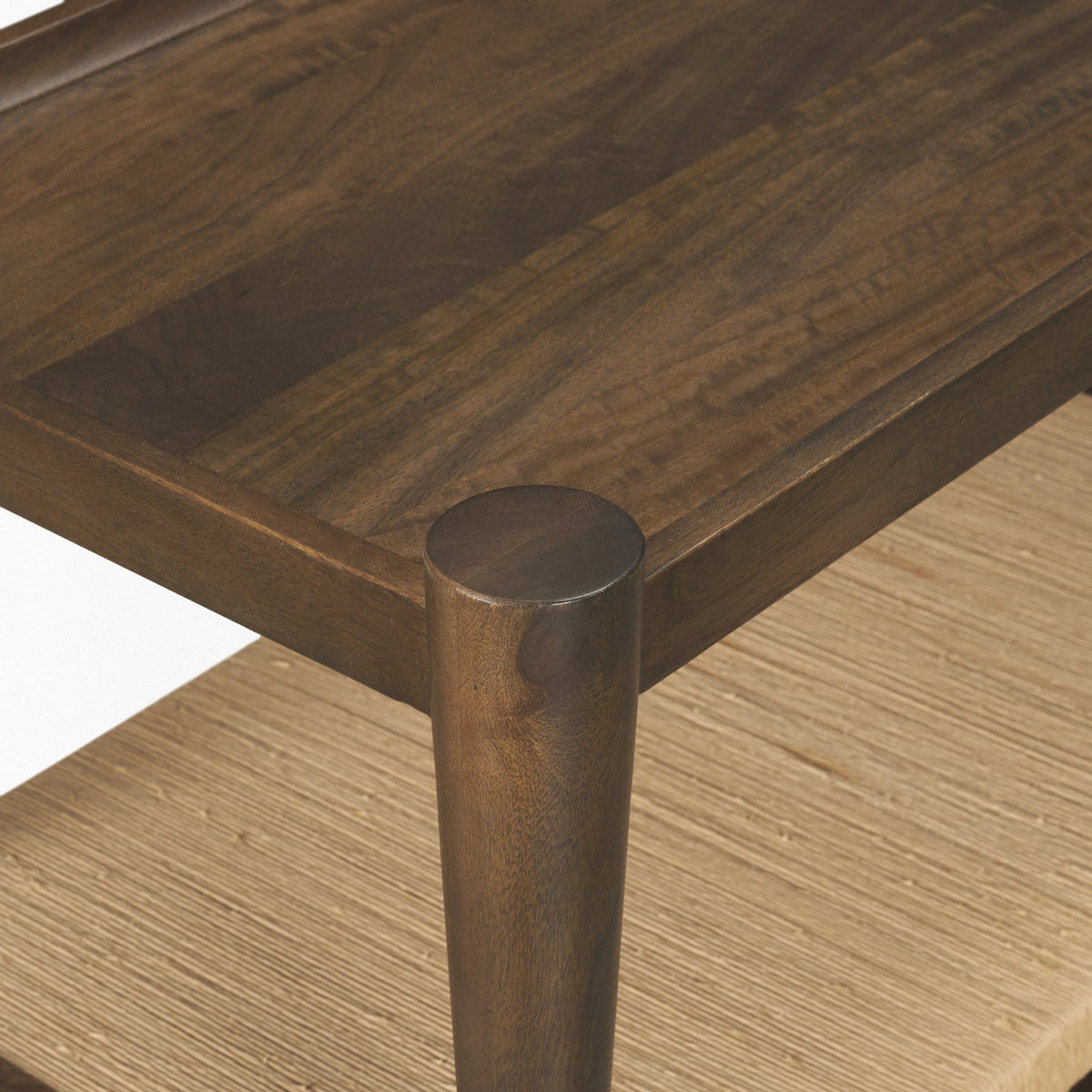 Bondi Dark Brown Wood w/ Paper Rope Shelf Console Table-Console Tables-DECOROLALA