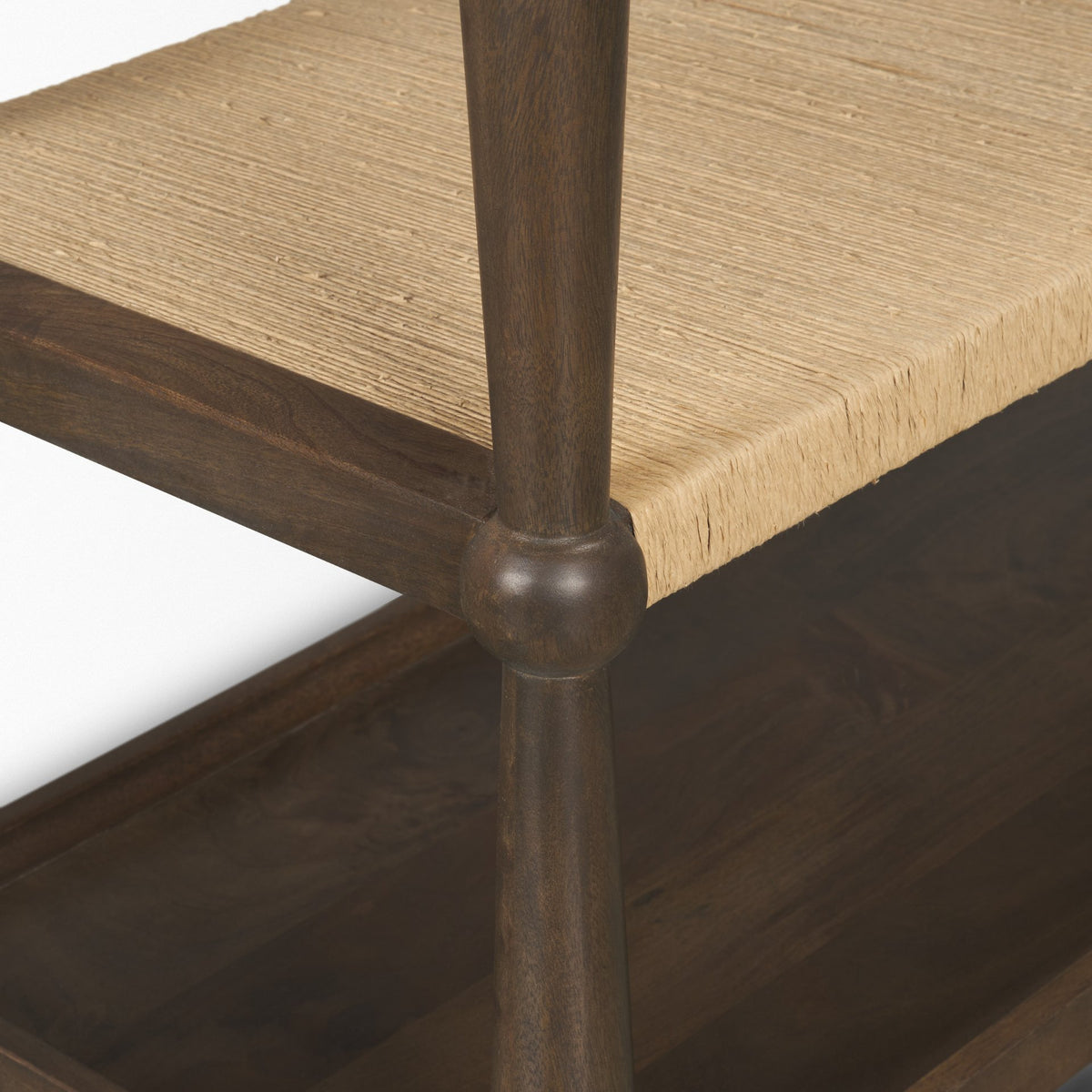Bondi Dark Brown Wood w/ Paper Rope Shelf Console Table-Console Tables-DECOROLALA