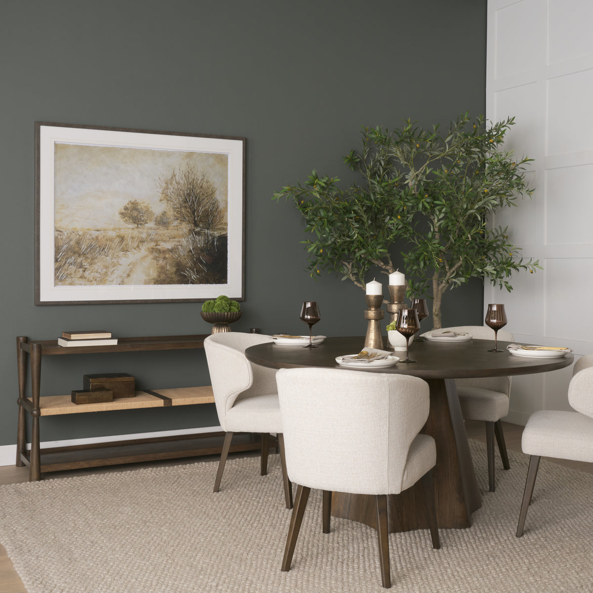 Bondi Dark Brown Wood w/ Paper Rope Shelf Console Table-Console Tables-DECOROLALA