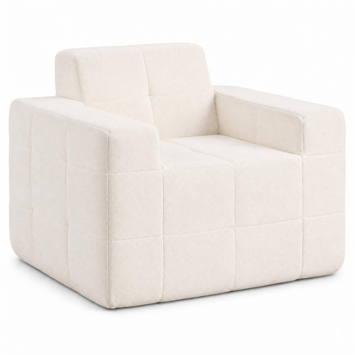 Boneless Single Sofa Chair Cloud Sofa with Terry Cloth Upholstery-Beige-Sofas & Loveseats-DECOROLALA