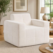Boneless Single Sofa Chair Cloud Sofa with Terry Cloth Upholstery-Beige-Sofas & Loveseats-DECOROLALA