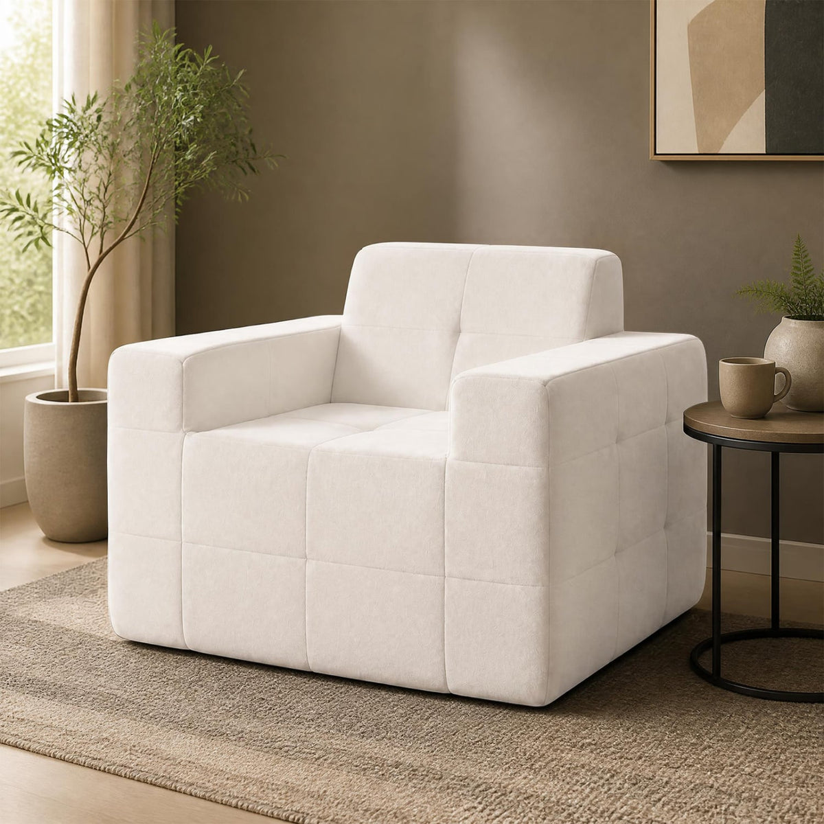 Boneless Single Sofa Chair Cloud Sofa with Terry Cloth Upholstery-Beige-Sofas & Loveseats-DECOROLALA