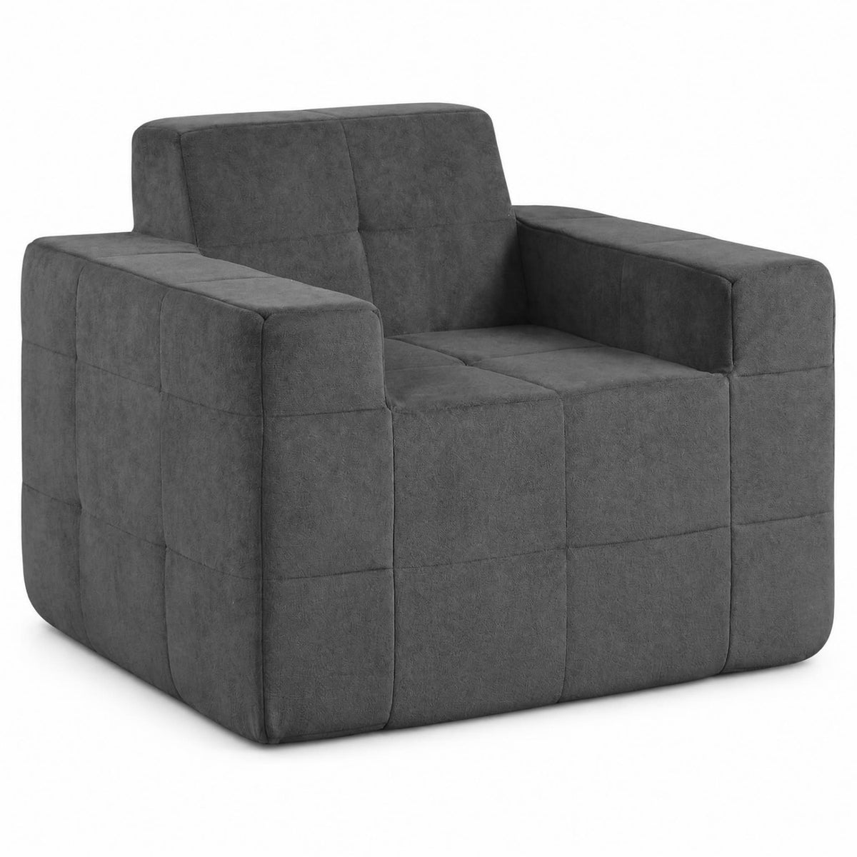 Boneless Single Sofa Chair Cloud Sofa with Terry Cloth Upholstery-Grey-Sofas & Loveseats-DECOROLALA