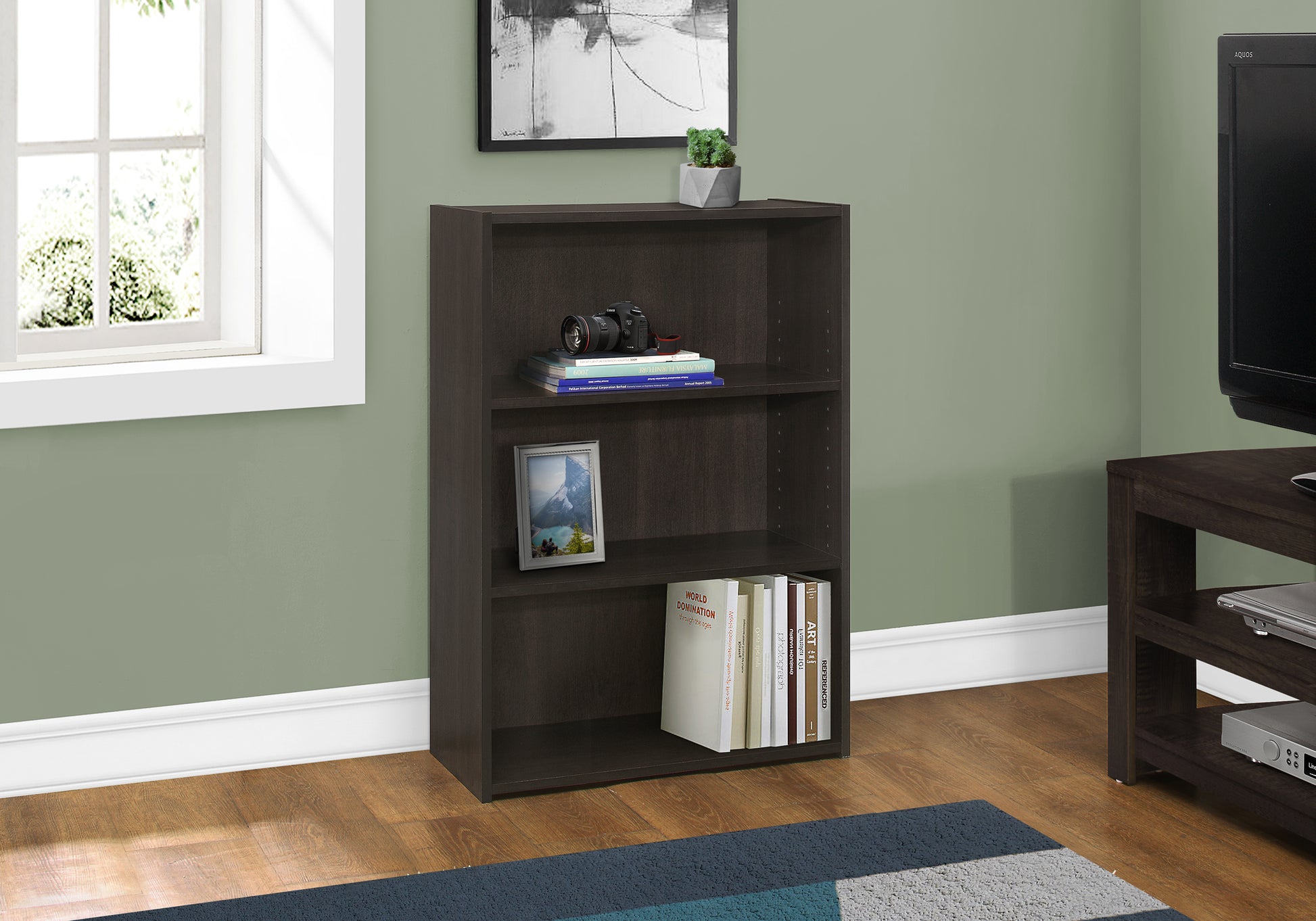 Bookcase - 36"H Cherry 3 Shelves-Computer Desk-DECOROLALA