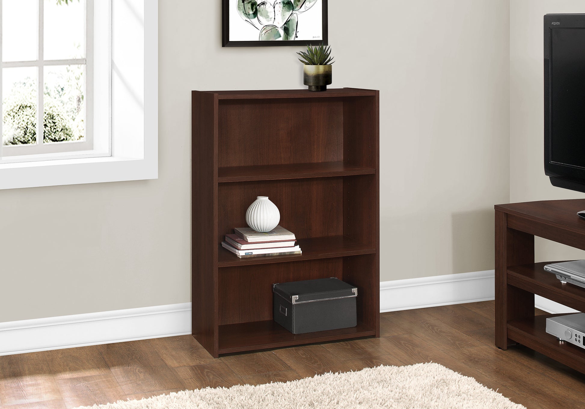 Bookcase - 36"H Cherry 3 Shelves-Computer Desk-DECOROLALA