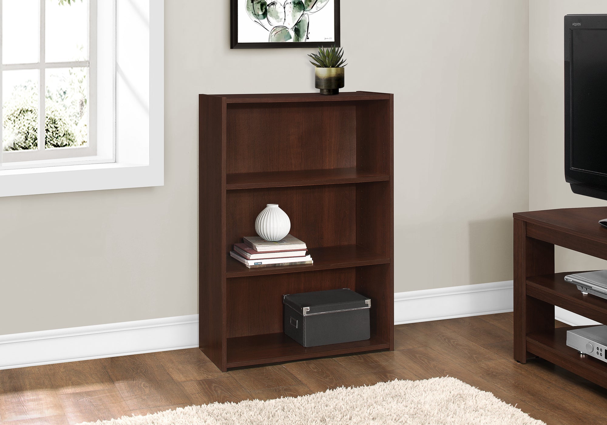 Bookcase - 36"H Cherry 3 Shelves-Computer Desk-DECOROLALA