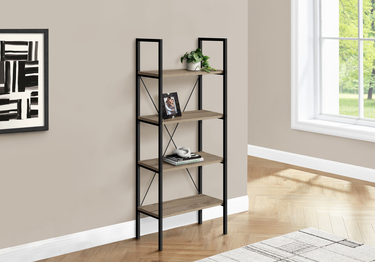 Bookcase 4-Shelf 48"H Dark Taupe Black Metal-Bookcases-DECOROLALA