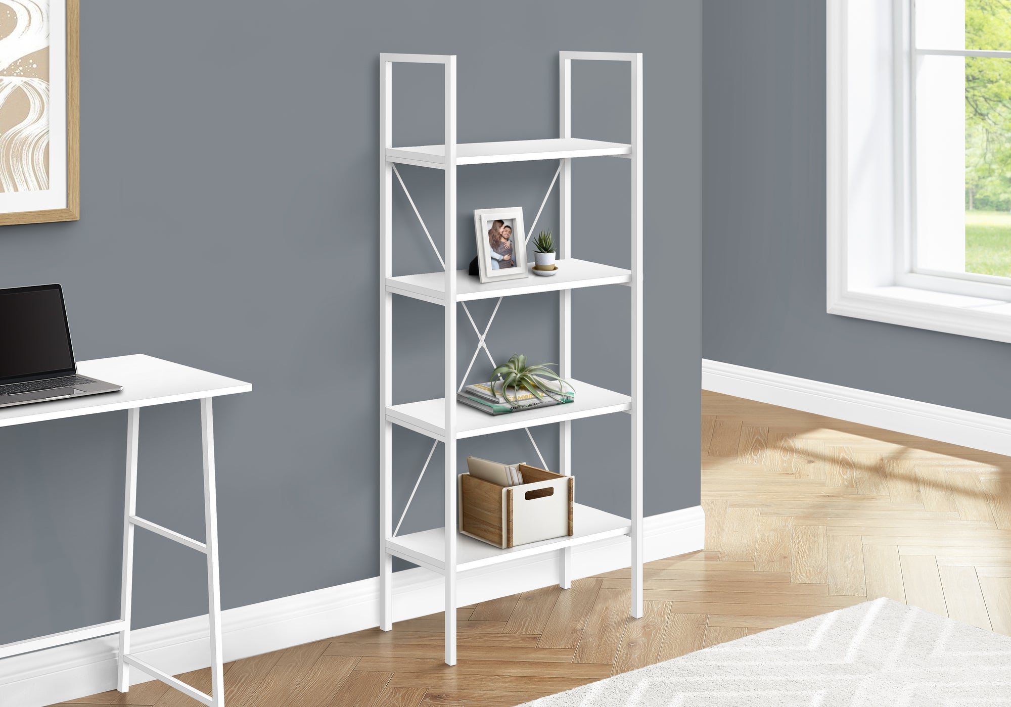 Bookcase 4-Shelf 48"H Dark Taupe Black Metal-Bookshelf-DECOROLALA