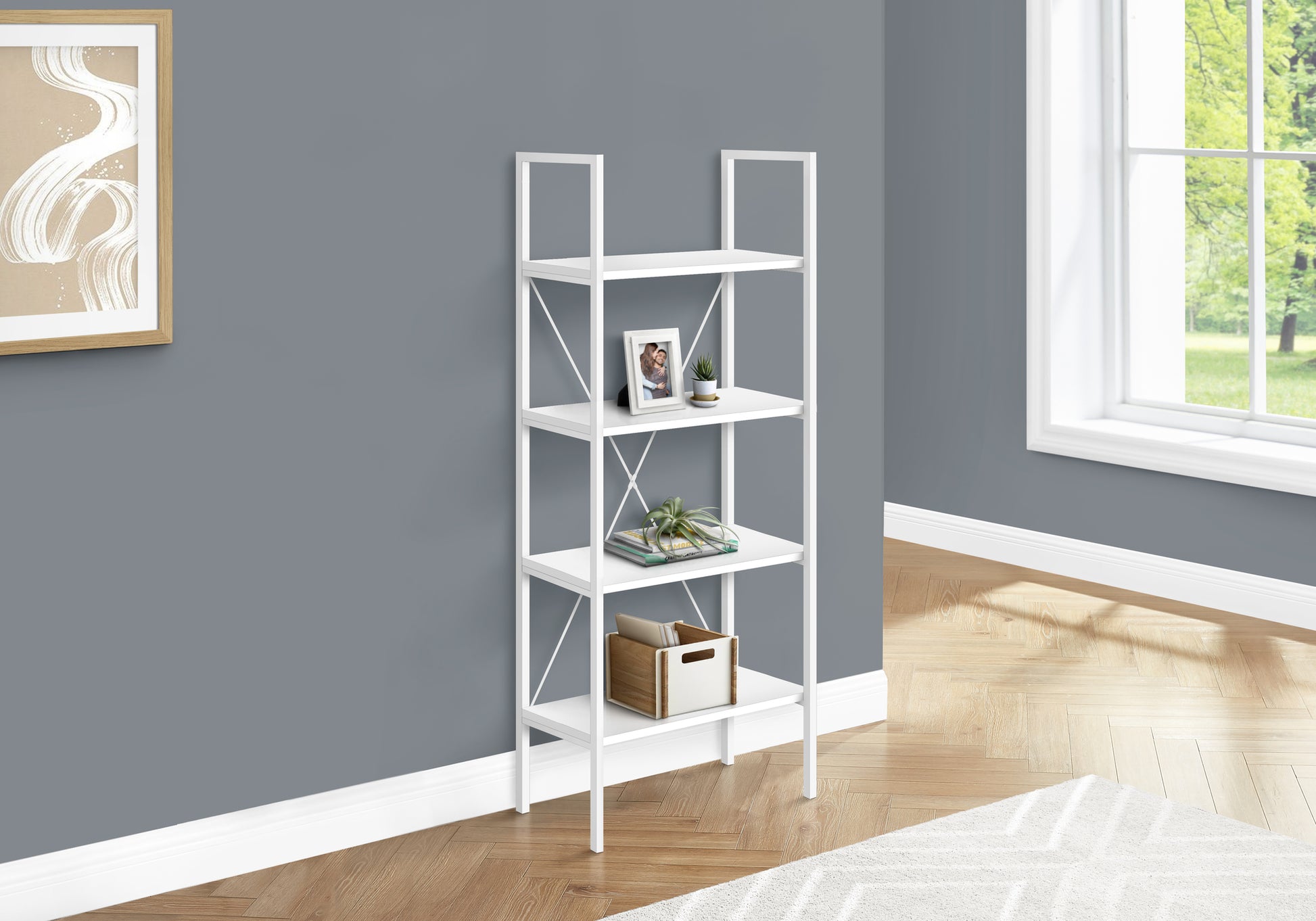 Bookcase 4-Shelf 48"H Dark Taupe Black Metal-Bookshelf-DECOROLALA