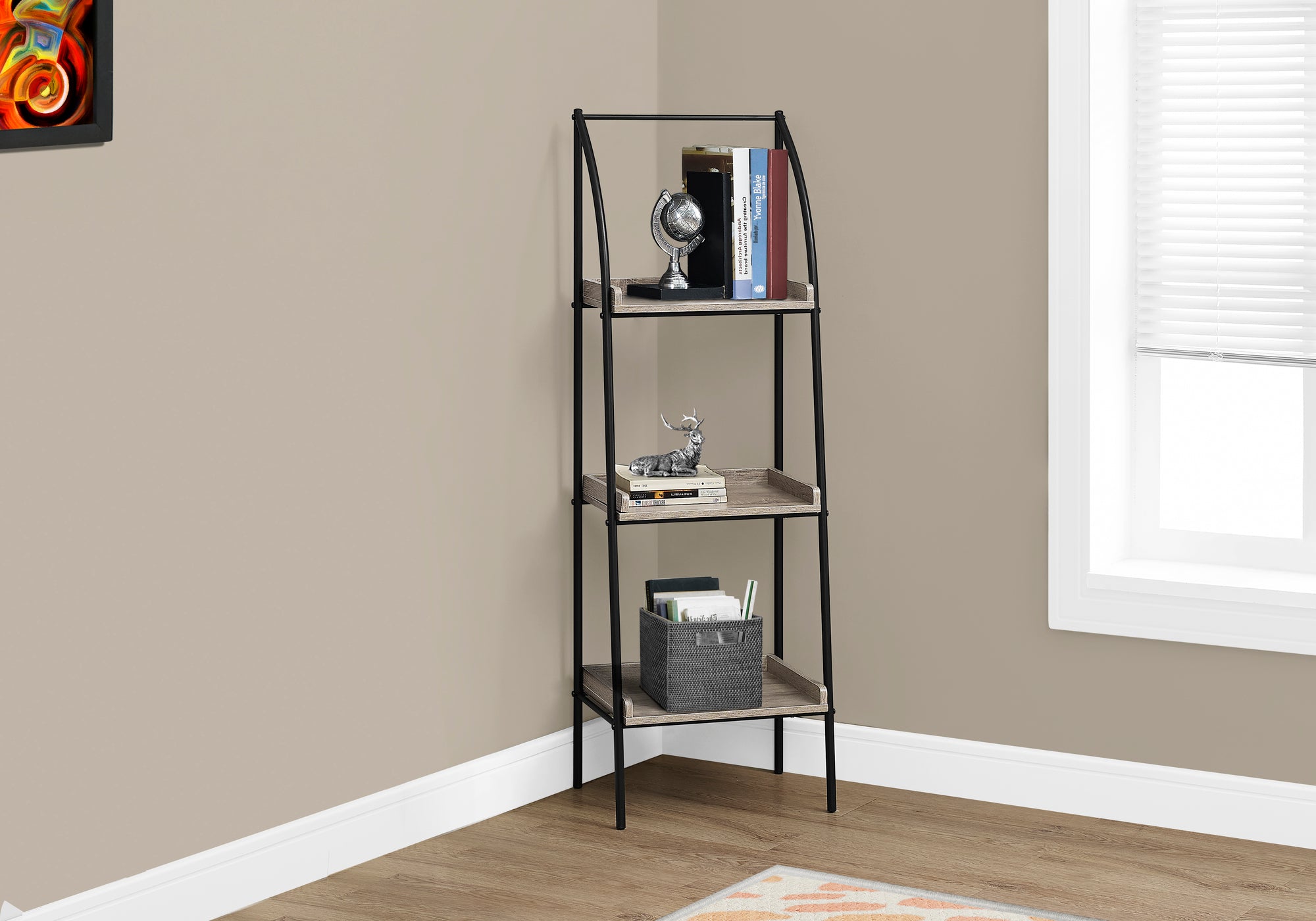 Bookcase 48"H 3-Tier Dark Taupe Black Metal-Bookshelf-DECOROLALA