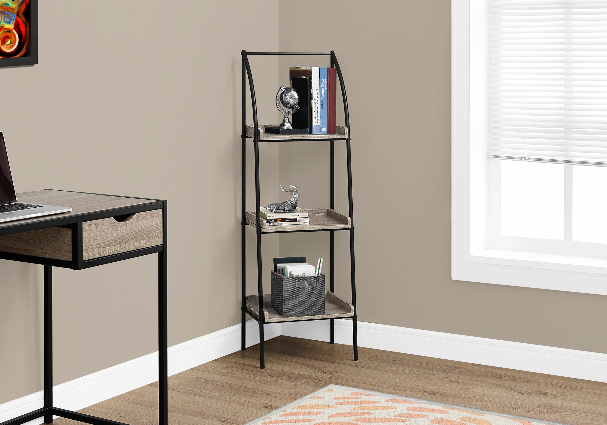 Bookcase 48"H 3-Tier Dark Taupe Black Metal-Bookshelf-DECOROLALA