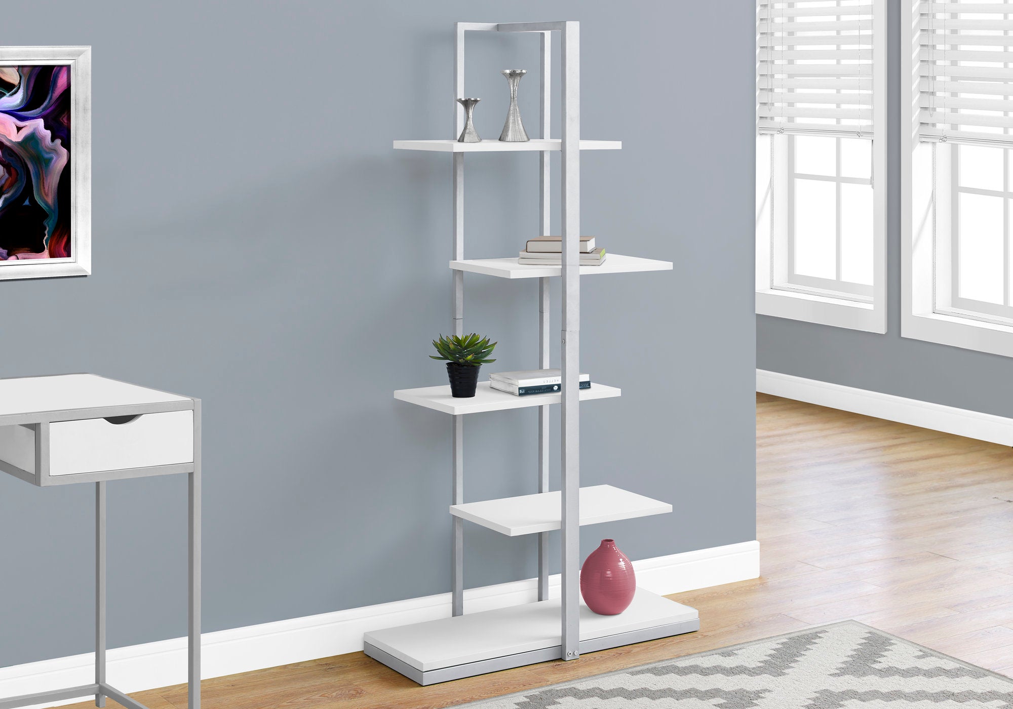 Bookcase 60"H Asymmetrical Zig-Zag Design Taupe/Black-Computer Desk-DECOROLALA
