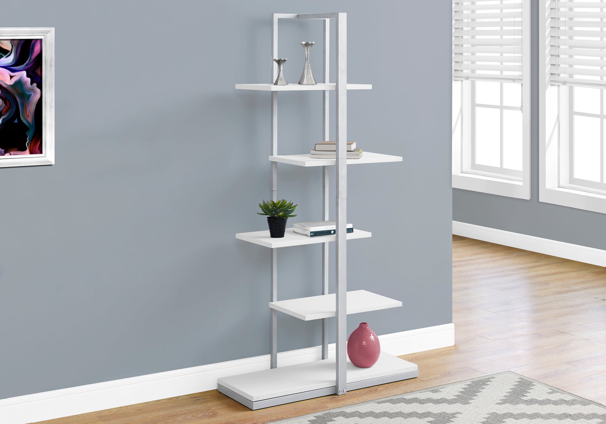 Bookcase 60"H Asymmetrical Zig-Zag Design Taupe/Black-Computer Desk-DECOROLALA
