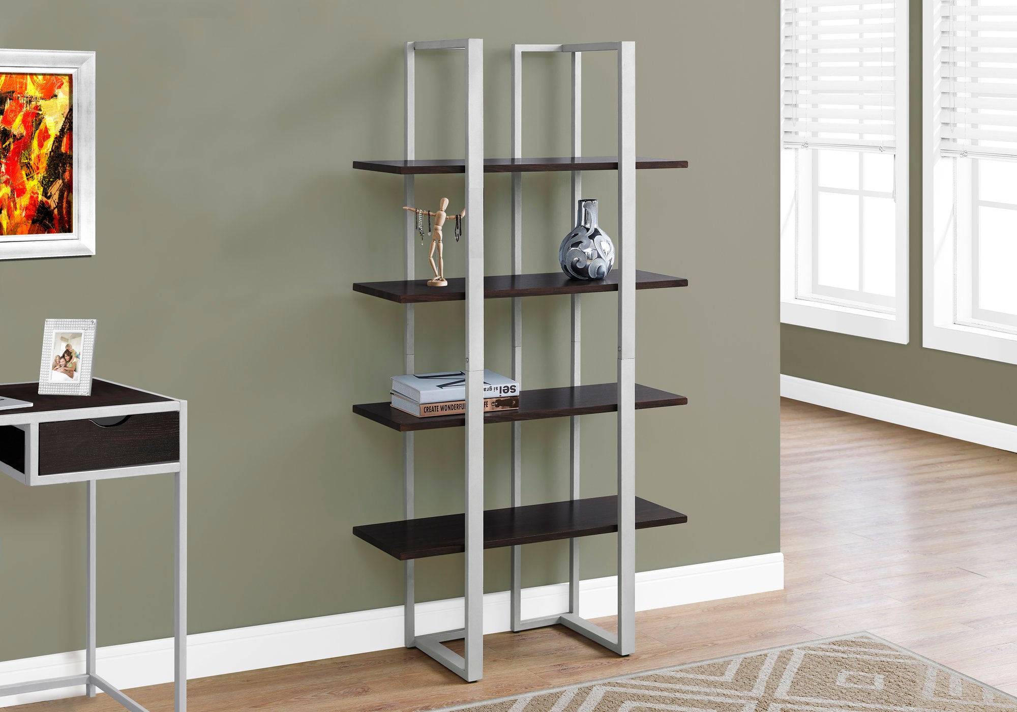 Bookcase - 60"H / Dark Taupe / Black Metal-Bookshelf-DECOROLALA