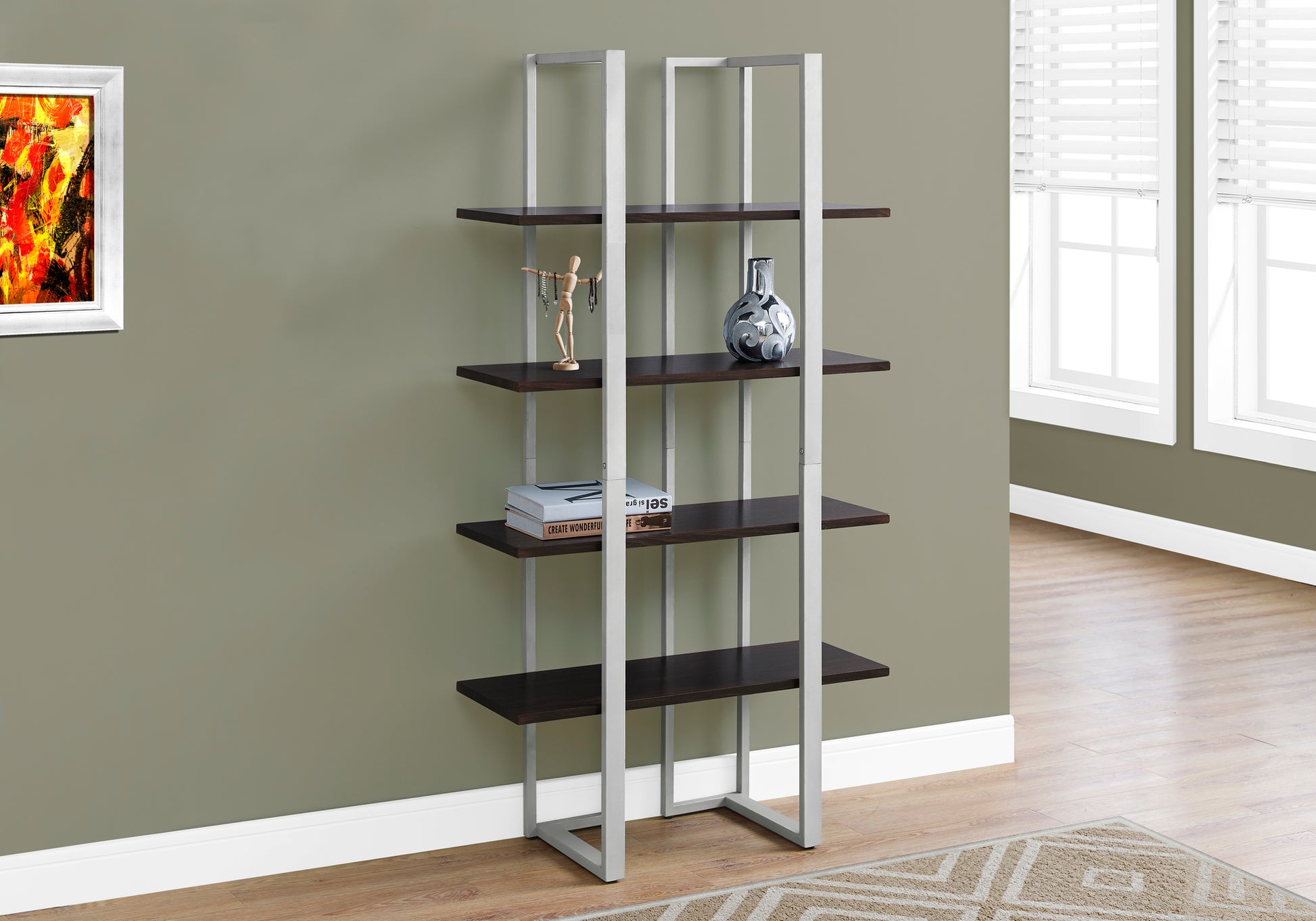 Bookcase - 60"H / Dark Taupe / Black Metal-Bookshelf-DECOROLALA