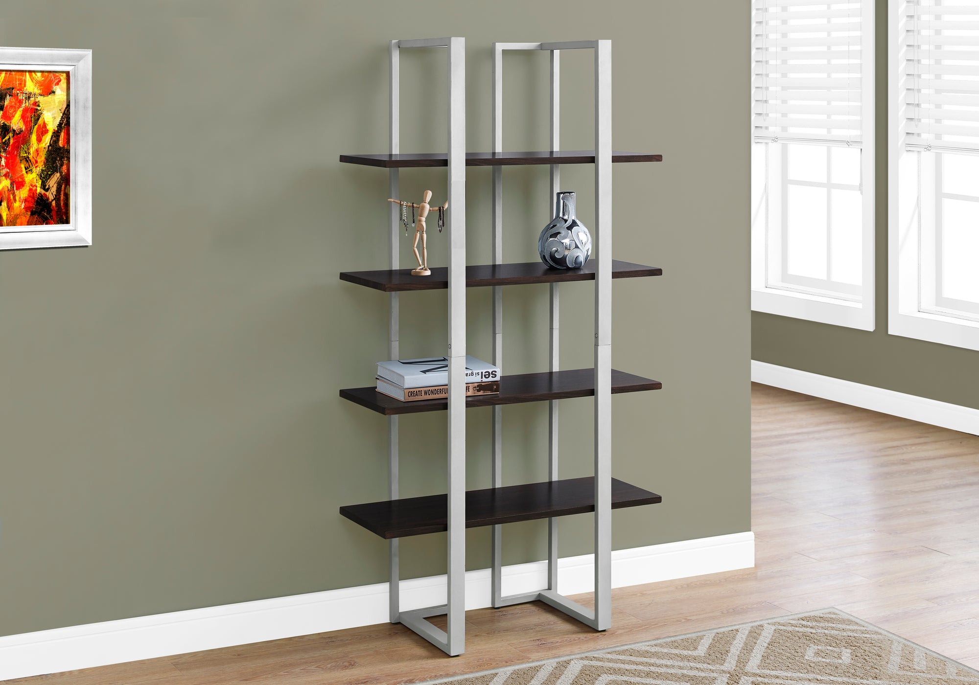 Bookcase - 60"H / Dark Taupe / Black Metal-Bookshelf-DECOROLALA