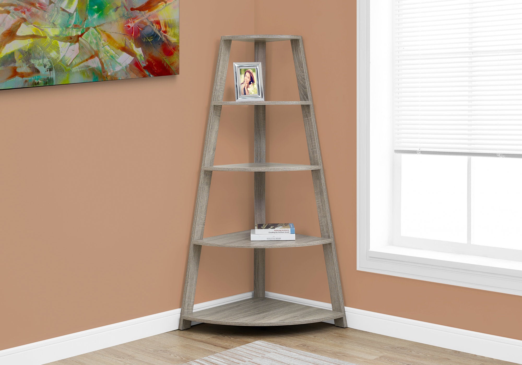 Bookcase - 60"H Dark Taupe Corner Etagere-Bookshelf-DECOROLALA