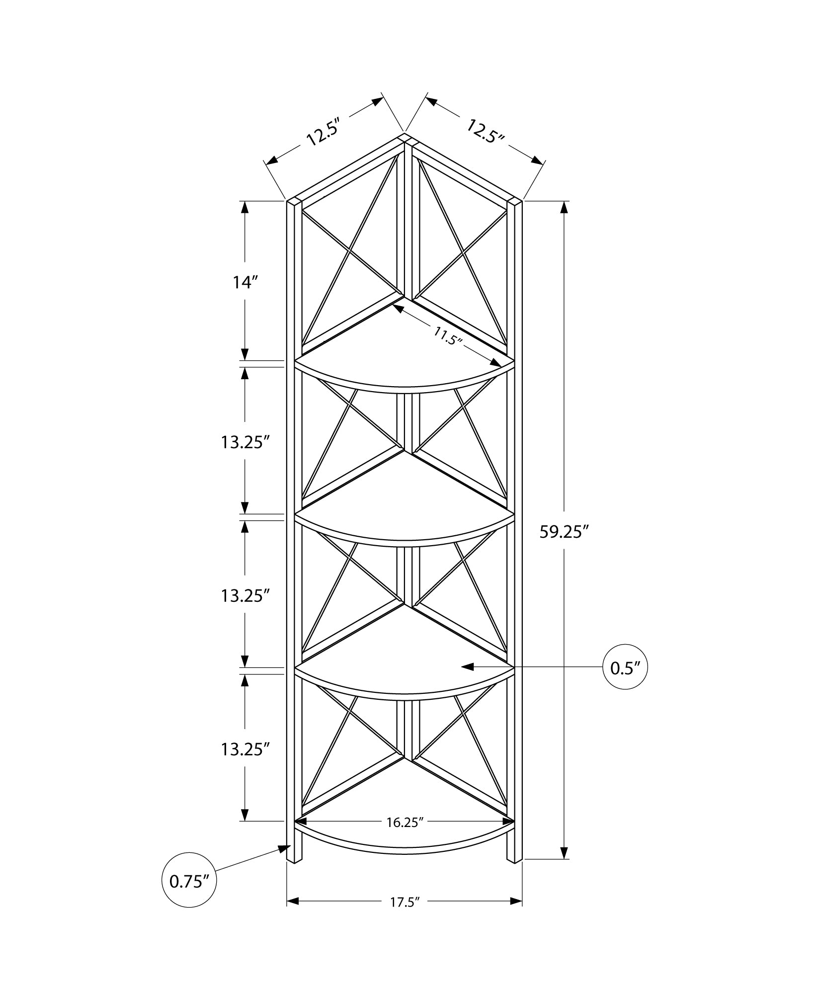Bookcase - 60"H / Espresso / Black Metal Corner Etagere-Bookshelf-DECOROLALA