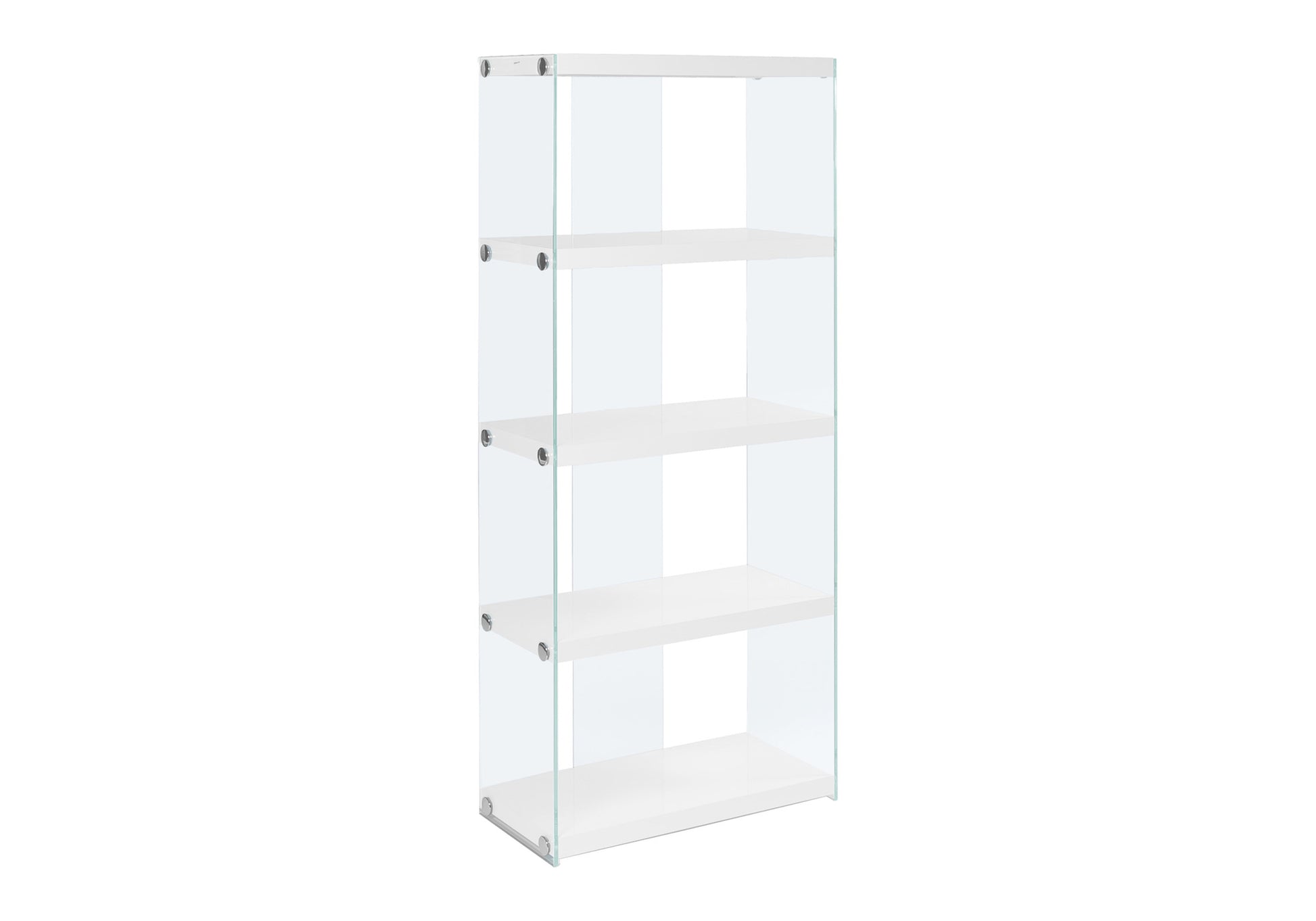 Bookcase 60"H Glossy White Tempered Glass 5-Tier-Bookshelf-DECOROLALA