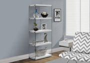 Bookcase 60"H Glossy White Tempered Glass 5-Tier-Bookshelf-DECOROLALA