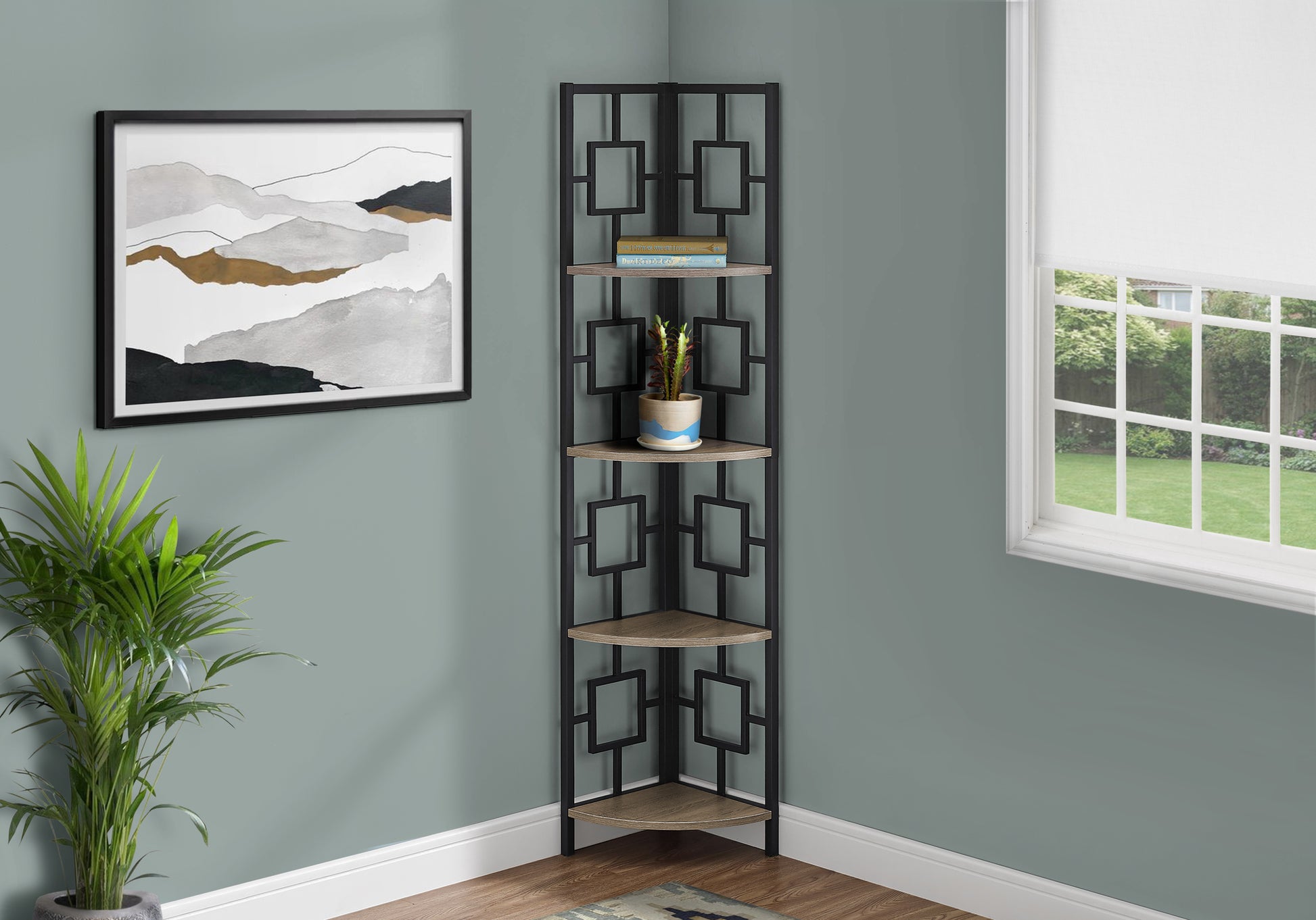 Bookcase - 62"H / Black / Black Metal Corner Etagere-Bookshelf-DECOROLALA