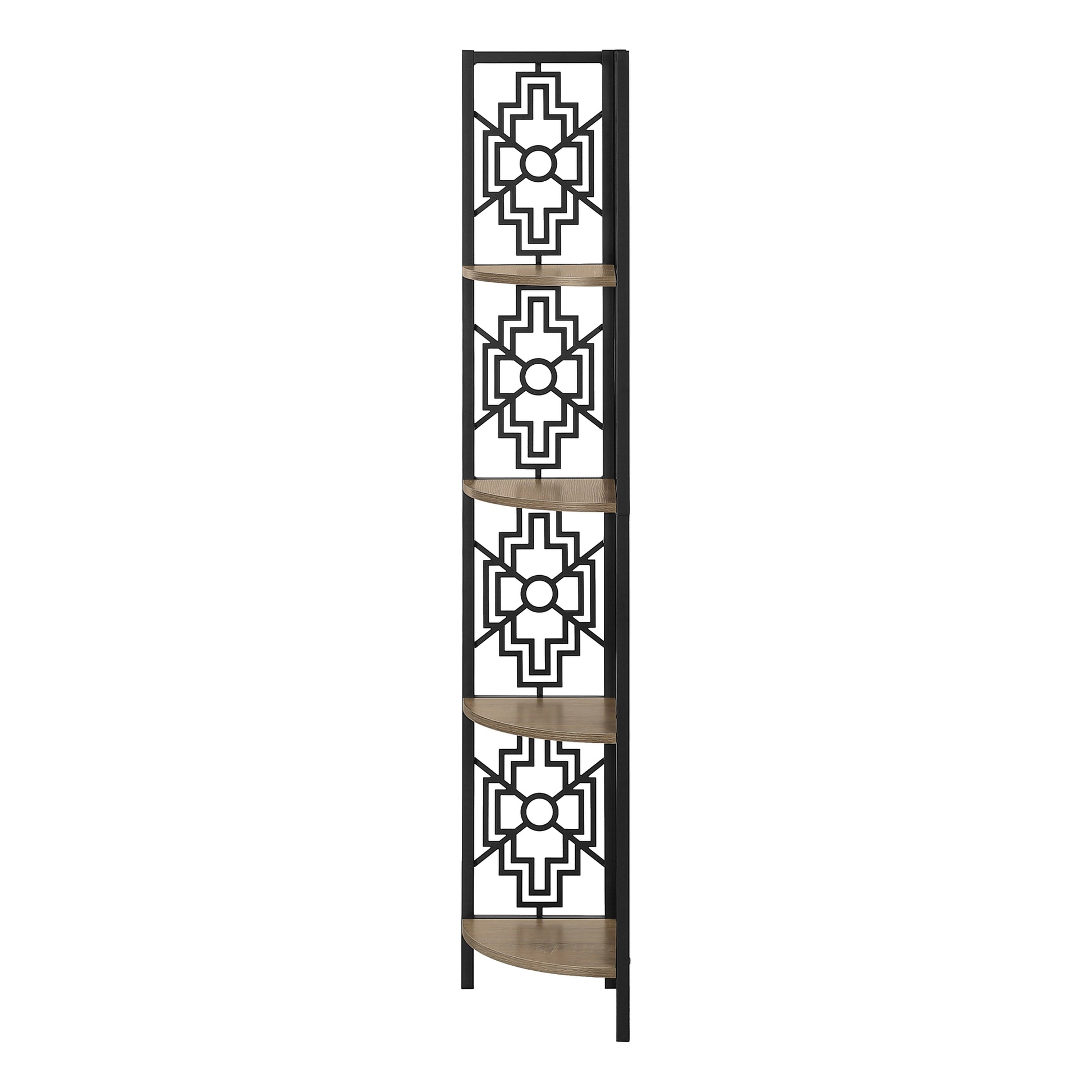 Bookcase - 62"H / Dark Taupe / Black Metal Corner Etagere-Bookshelf-DECOROLALA