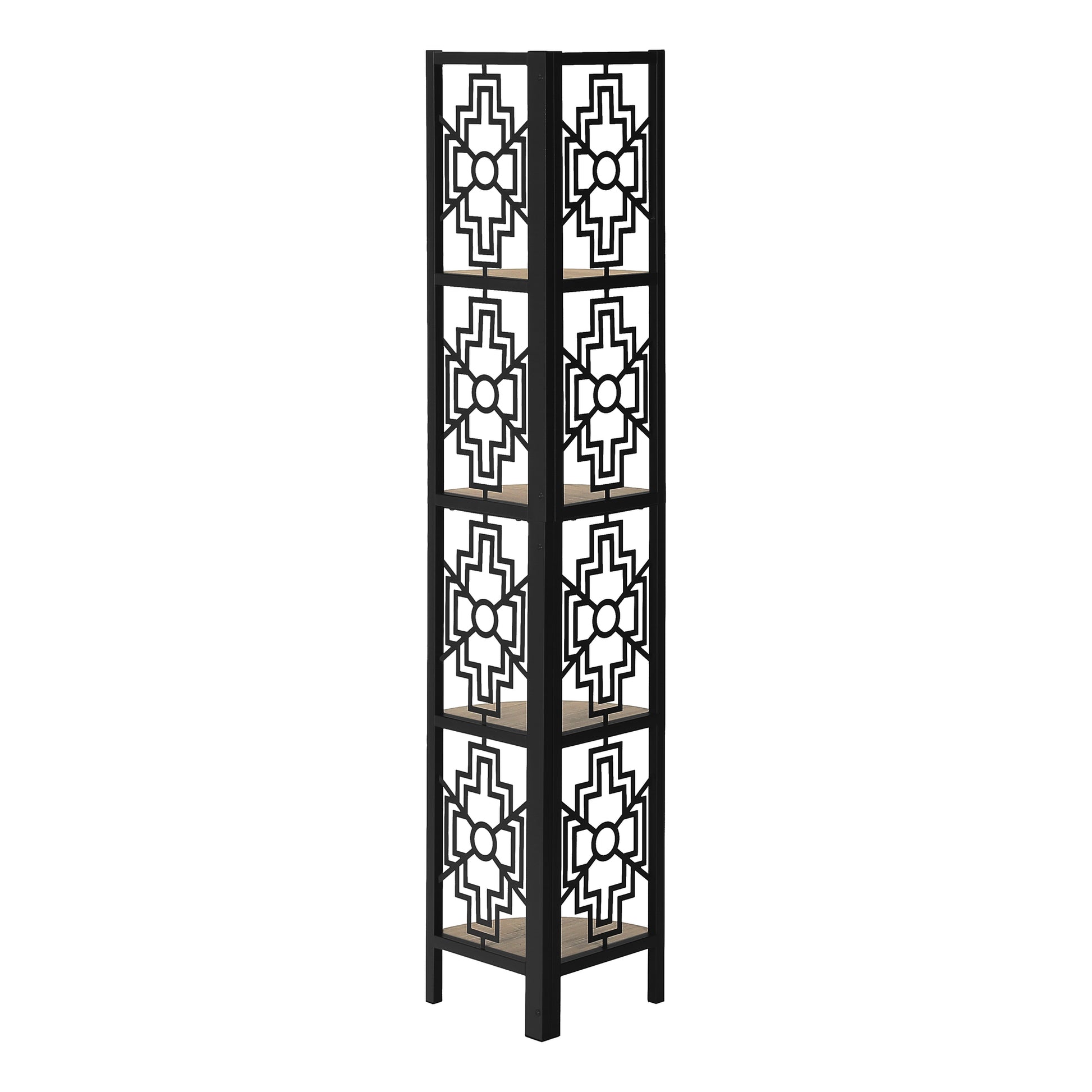 Bookcase - 62"H / Dark Taupe / Black Metal Corner Etagere-Bookshelf-DECOROLALA