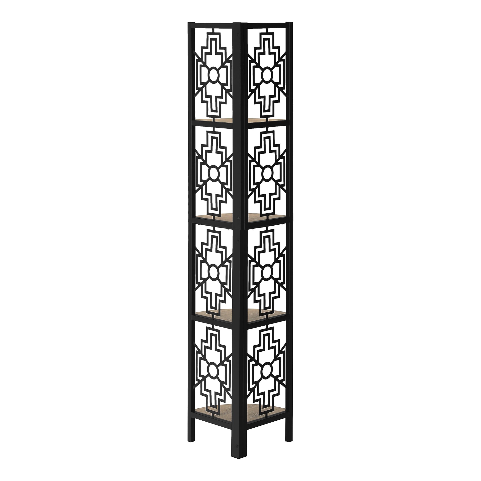 Bookcase - 62"H / Dark Taupe / Black Metal Corner Etagere-Bookshelf-DECOROLALA