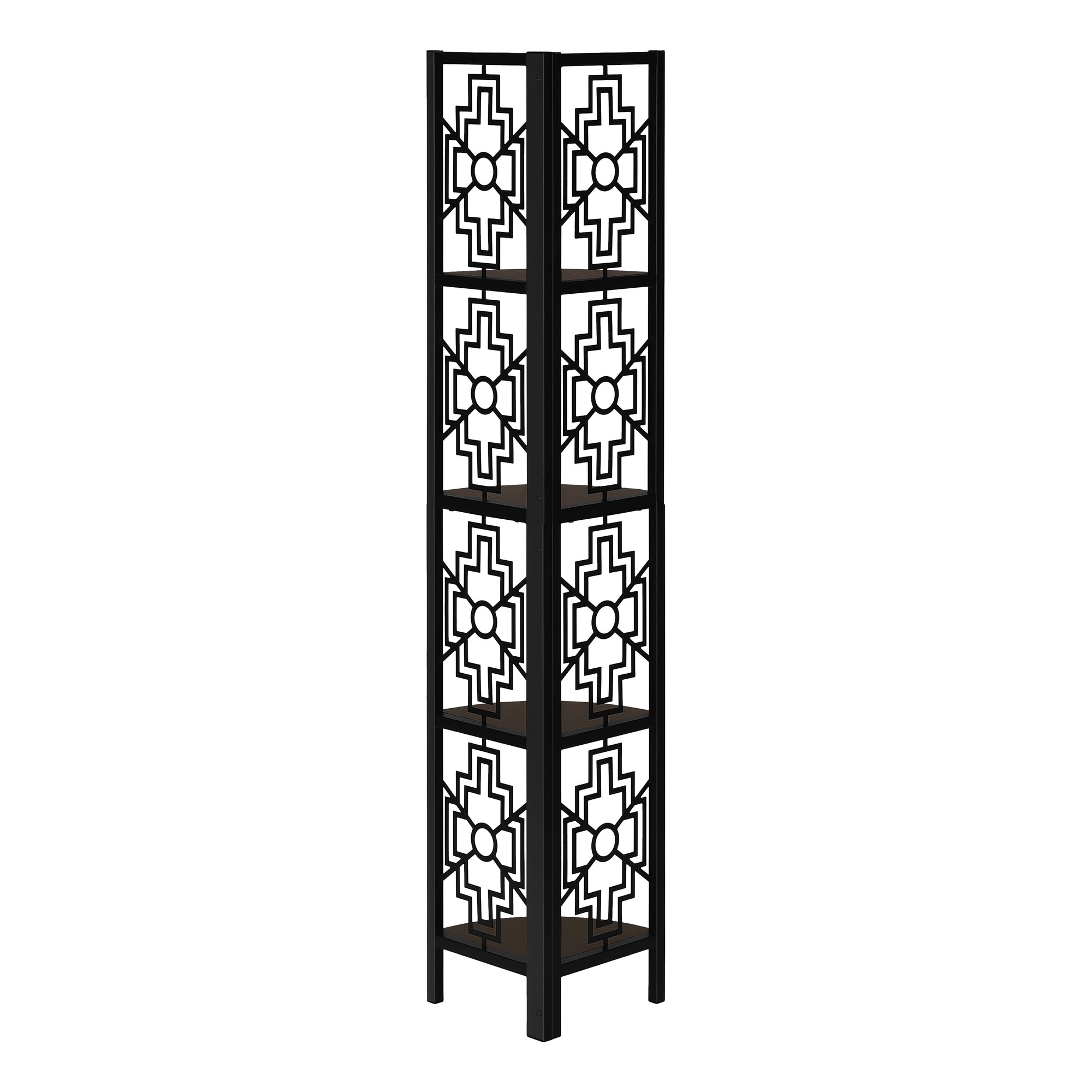 Bookcase - 62"H / Dark Taupe / Black Metal Corner Etagere-Bookshelf-DECOROLALA