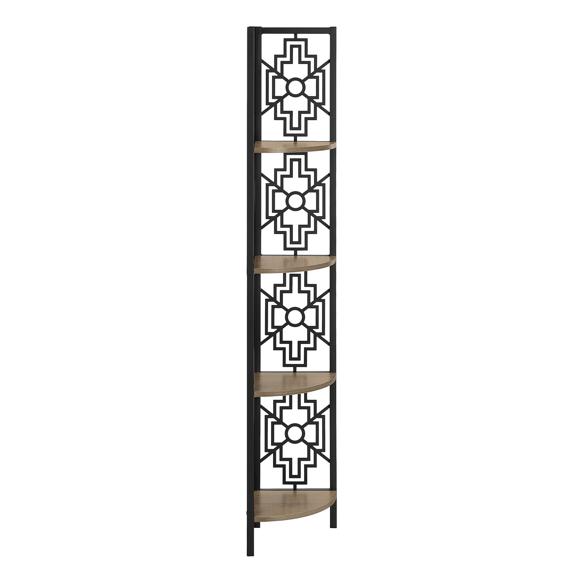 Bookcase - 62"H / Dark Taupe / Black Metal Corner Etagere-Bookshelf-DECOROLALA