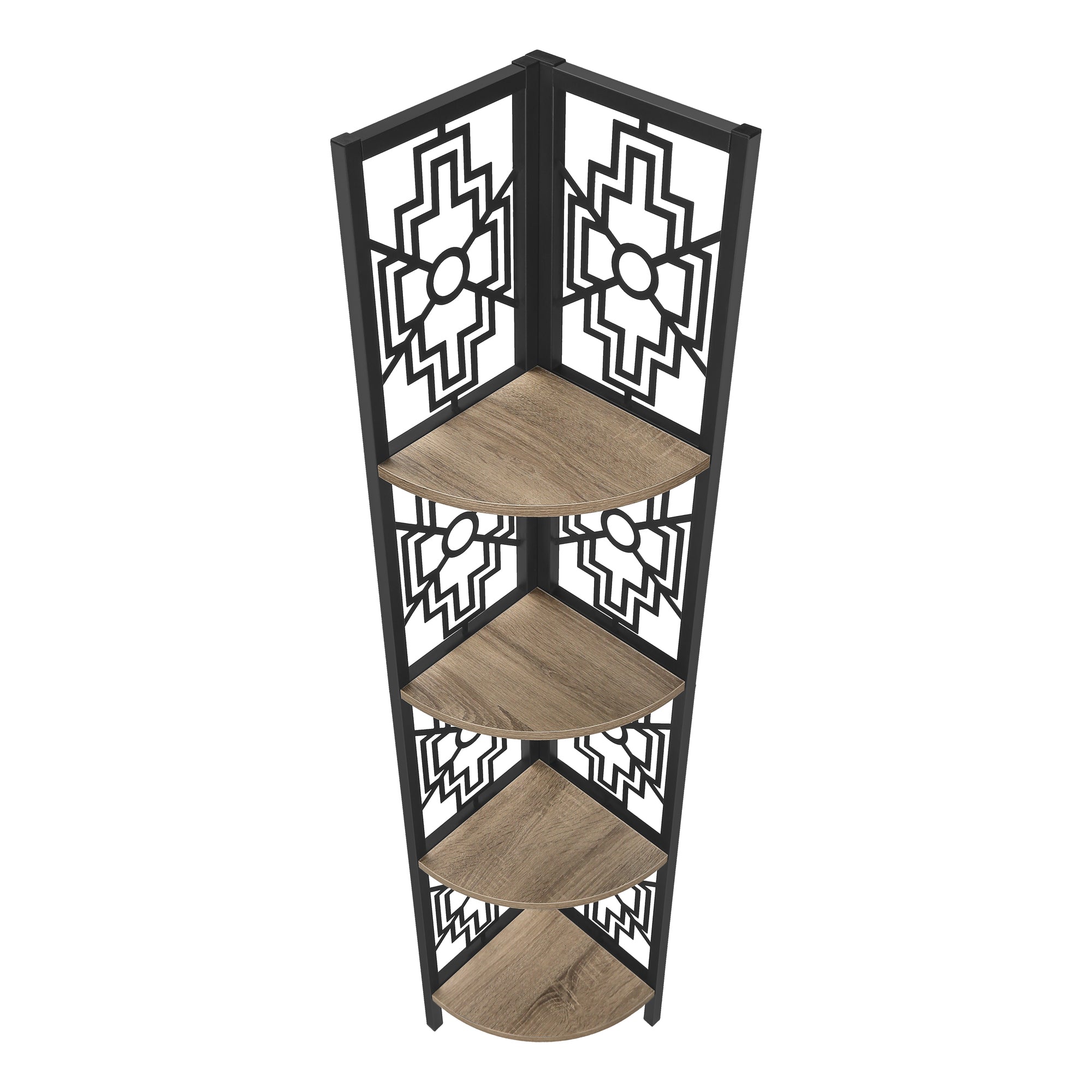 Bookcase - 62"H / Dark Taupe / Black Metal Corner Etagere-Bookshelf-DECOROLALA