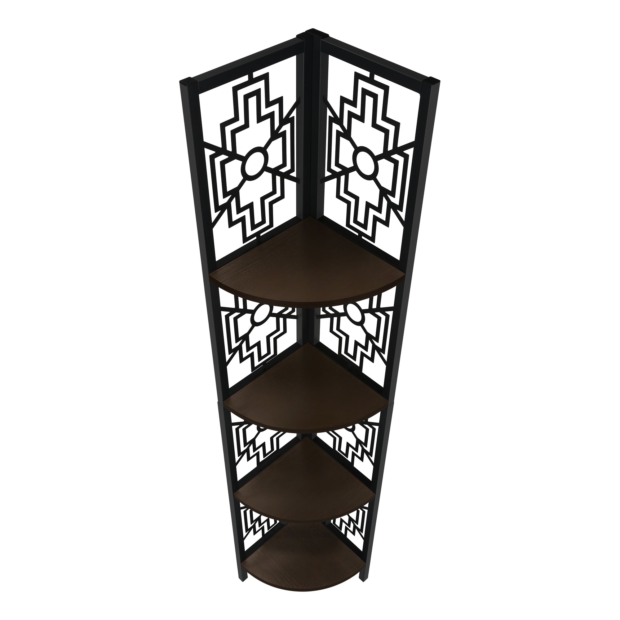 Bookcase - 62"H / Dark Taupe / Black Metal Corner Etagere-Bookshelf-DECOROLALA