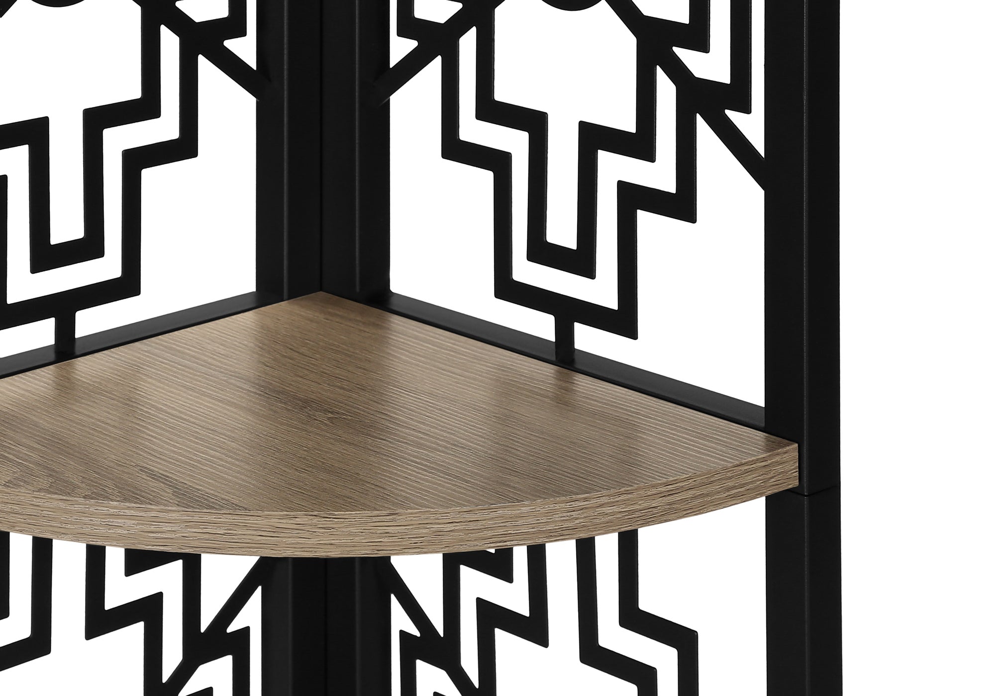 Bookcase - 62"H / Dark Taupe / Black Metal Corner Etagere-Bookshelf-DECOROLALA