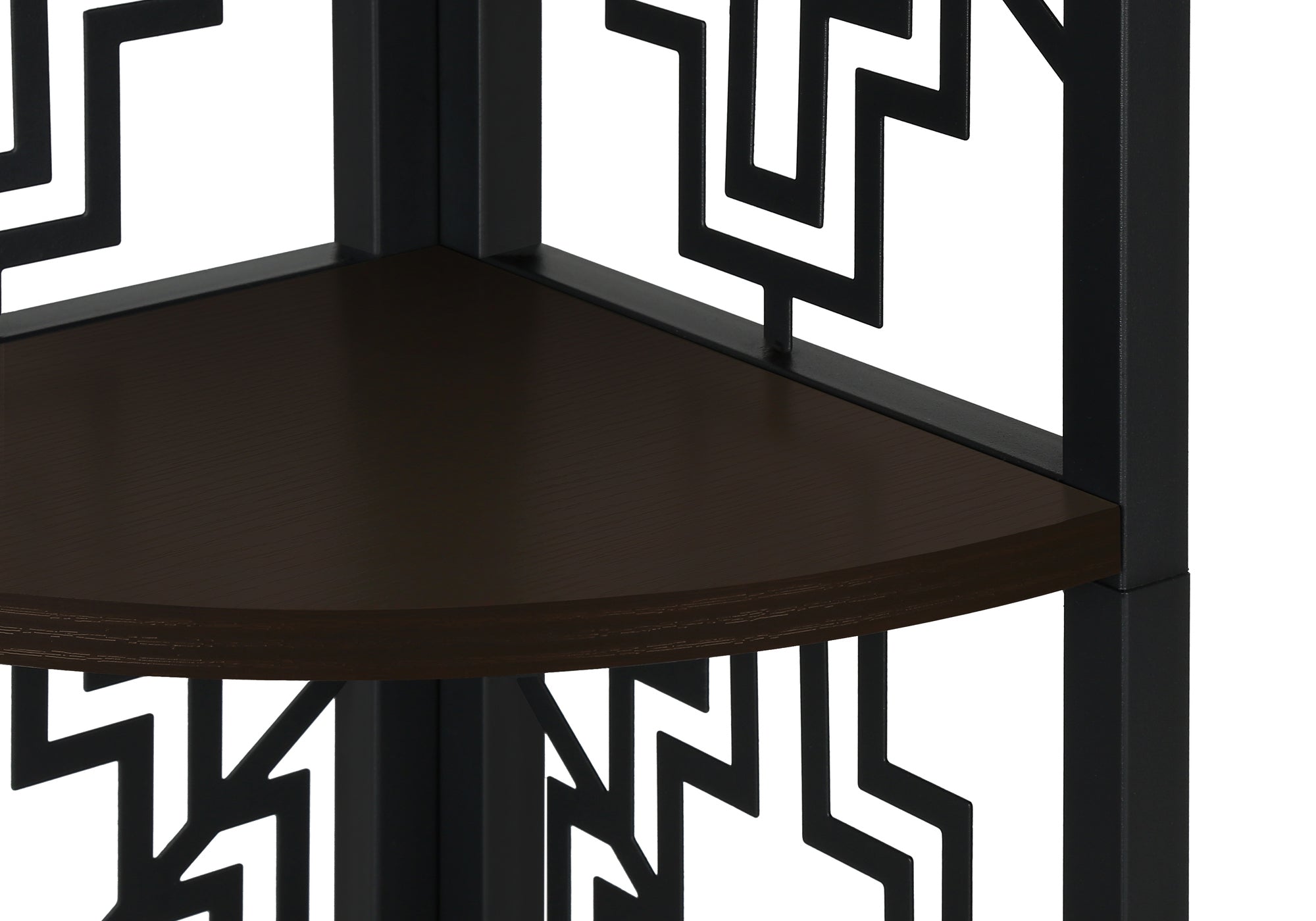 Bookcase - 62"H / Dark Taupe / Black Metal Corner Etagere-Bookshelf-DECOROLALA