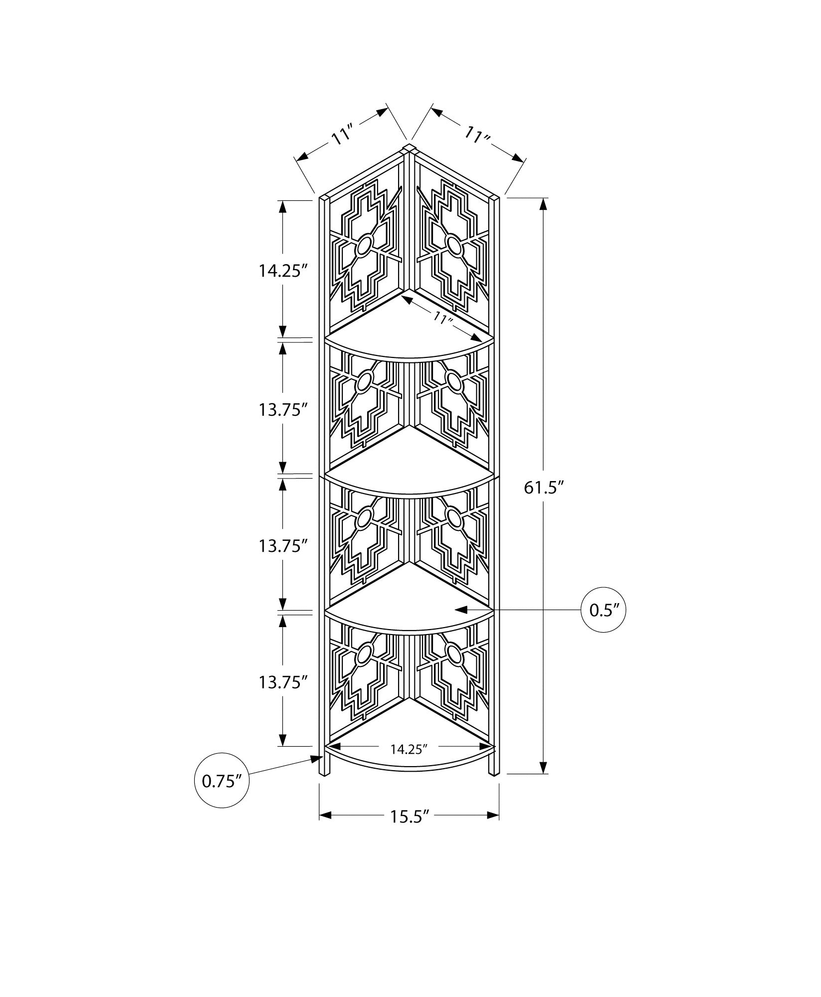 Bookcase - 62"H / Dark Taupe / Black Metal Corner Etagere-Bookshelf-DECOROLALA