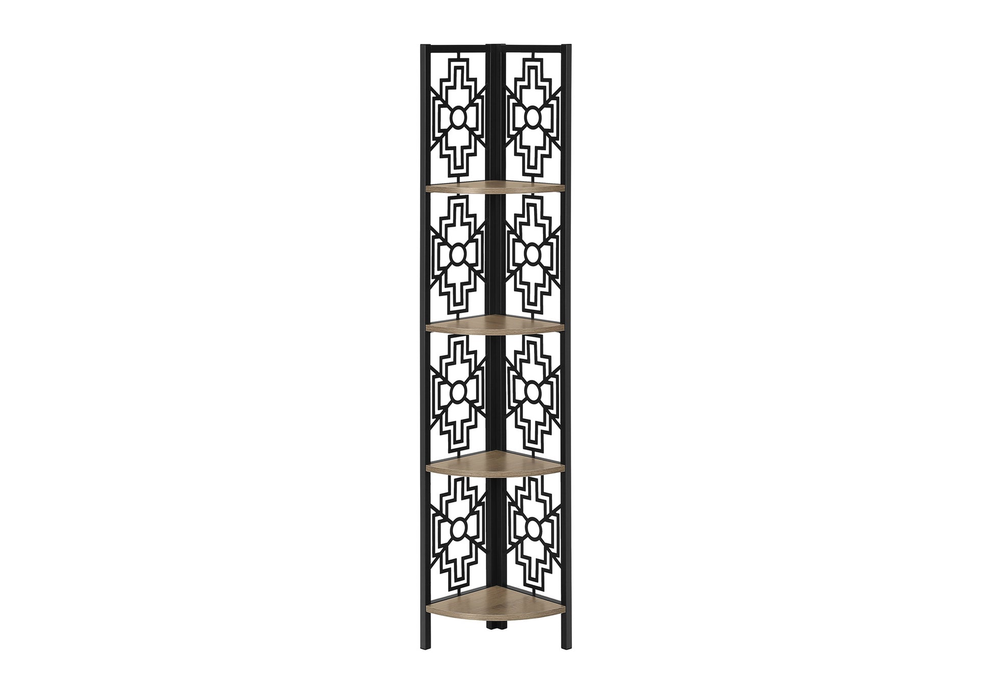 Bookcase - 62"H / Dark Taupe / Black Metal Corner Etagere-Bookshelf-DECOROLALA