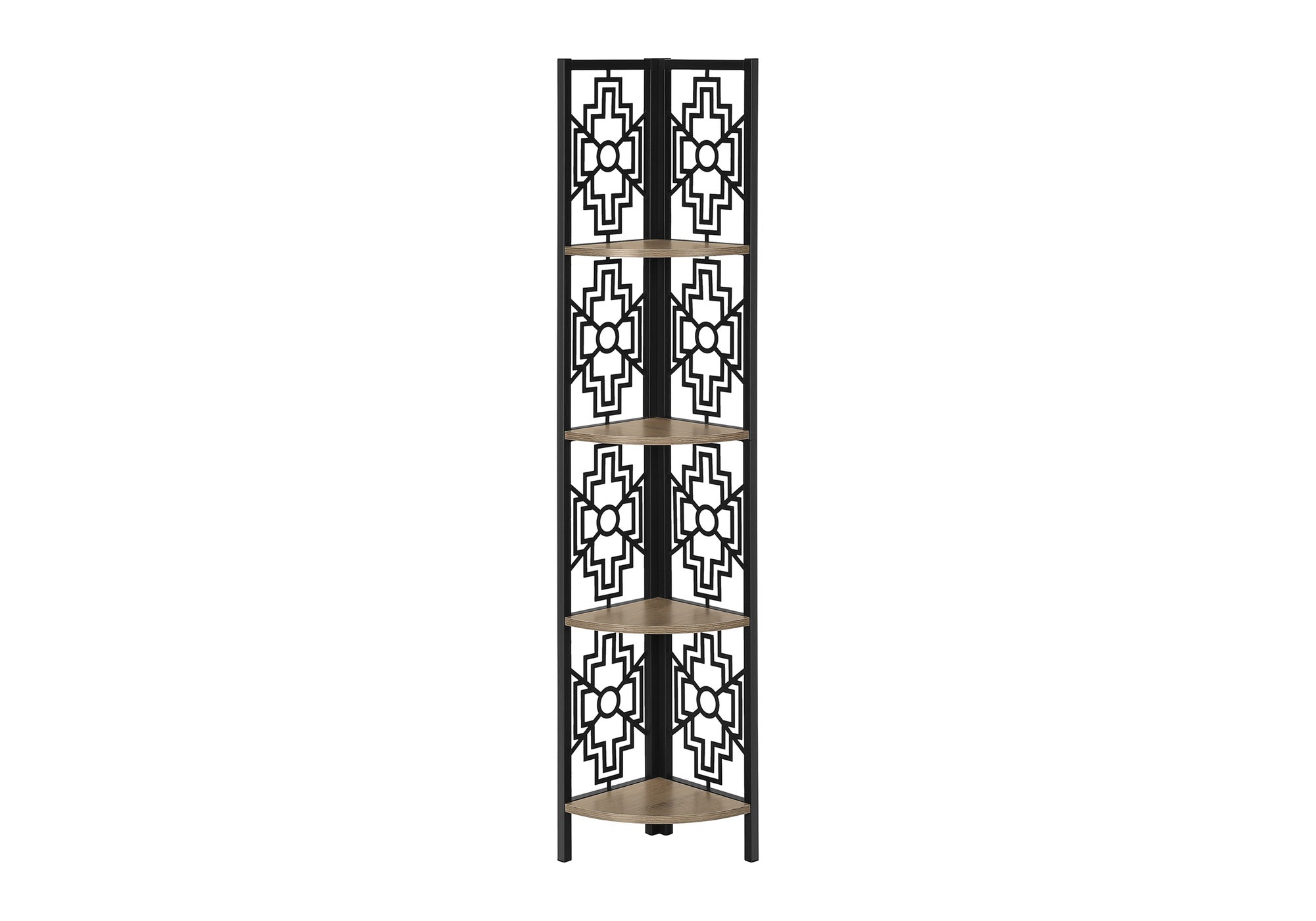 Bookcase - 62"H / Dark Taupe / Black Metal Corner Etagere-Bookshelf-DECOROLALA