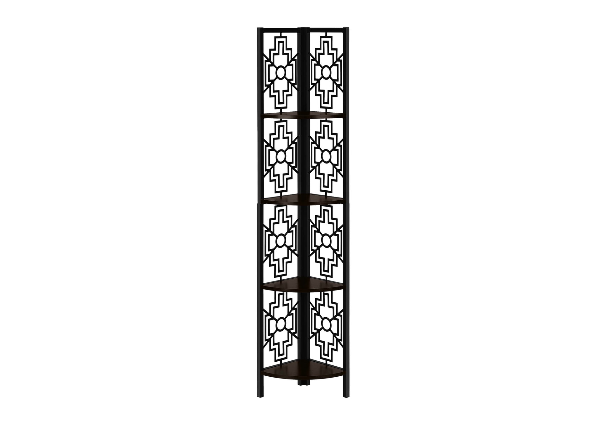Bookcase - 62"H / Dark Taupe / Black Metal Corner Etagere-Bookshelf-DECOROLALA