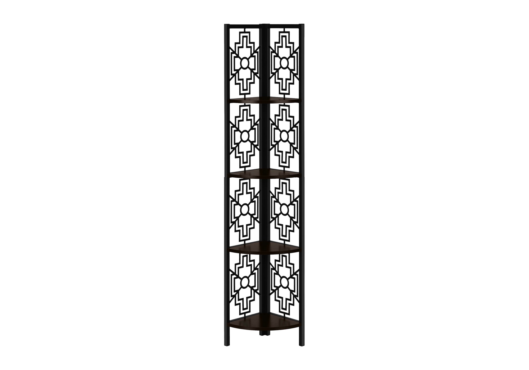 Bookcase - 62"H / Dark Taupe / Black Metal Corner Etagere-Bookshelf-DECOROLALA