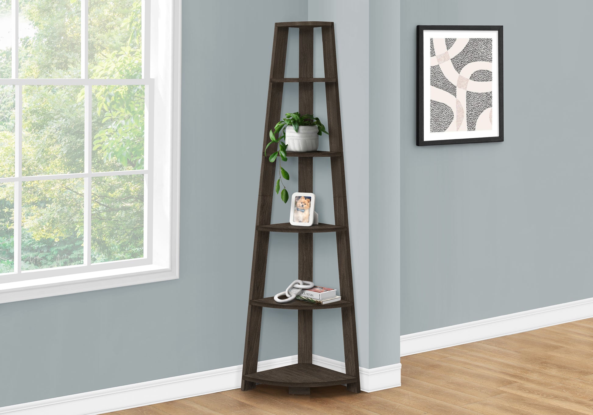 Bookcase - 72""H / Industrial Grey Corner Accent Etagere-Bookshelf-DECOROLALA