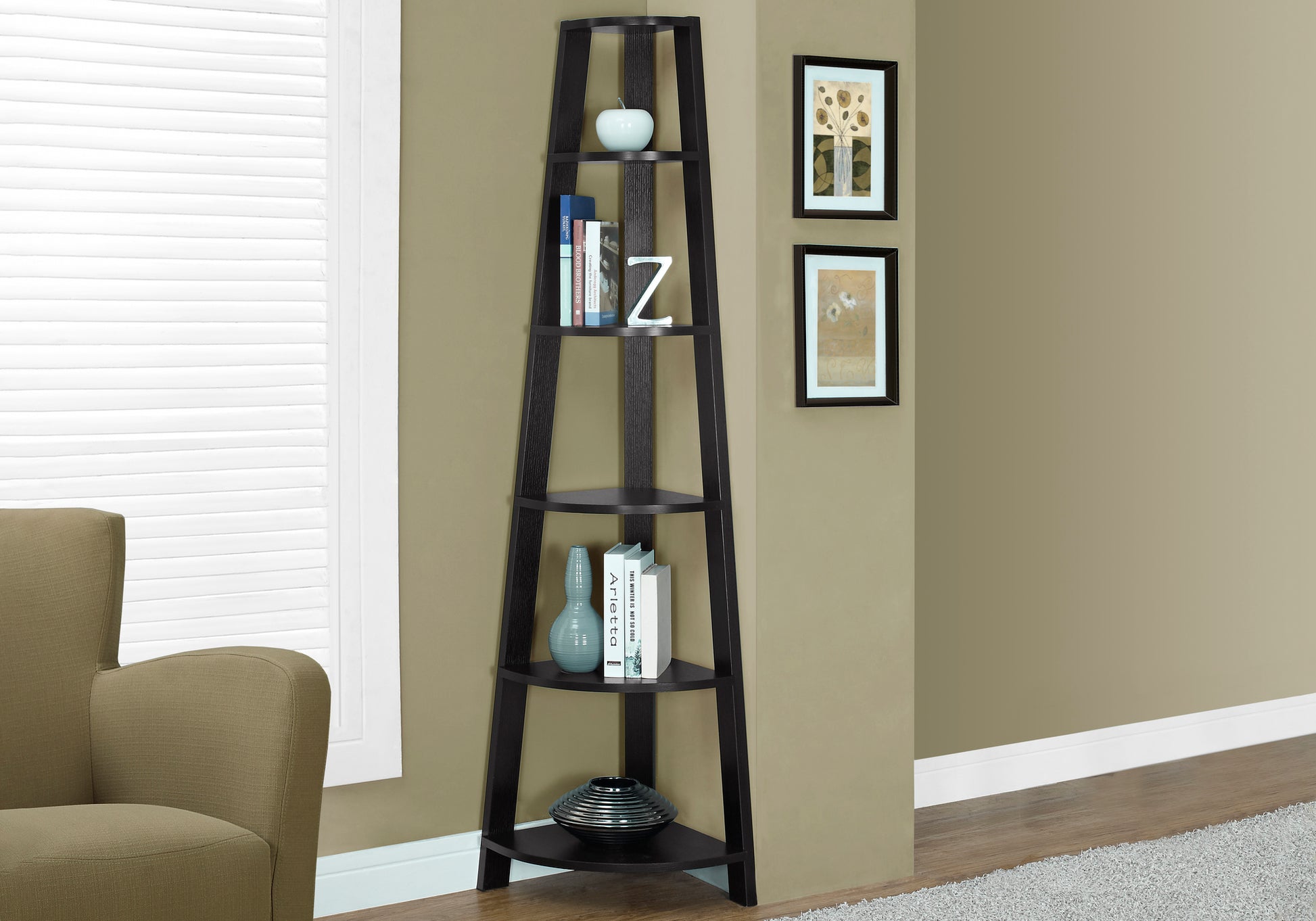 Bookcase - 72""H / Industrial Grey Corner Accent Etagere-Bookshelf-DECOROLALA
