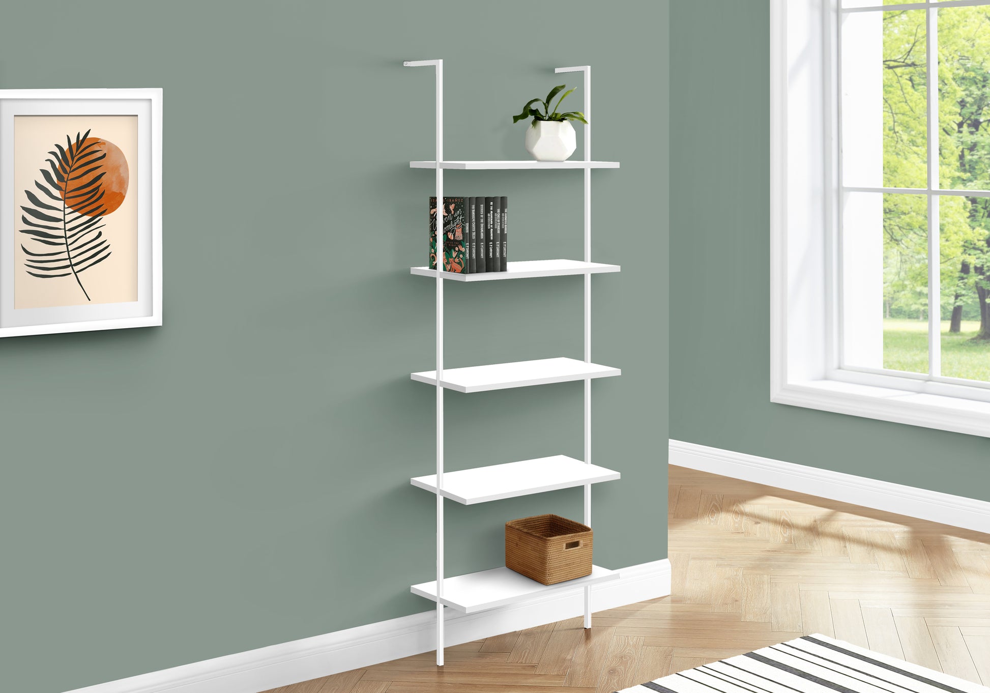 Bookcase - 72"H Ladder Grey / Black Metal-Bookshelf-DECOROLALA
