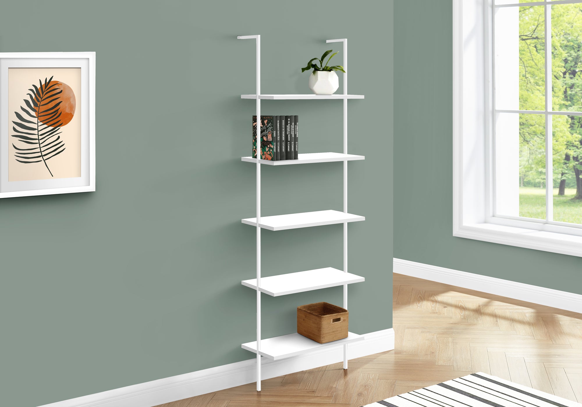Bookcase - 72"H Ladder Grey / Black Metal-Bookshelf-DECOROLALA