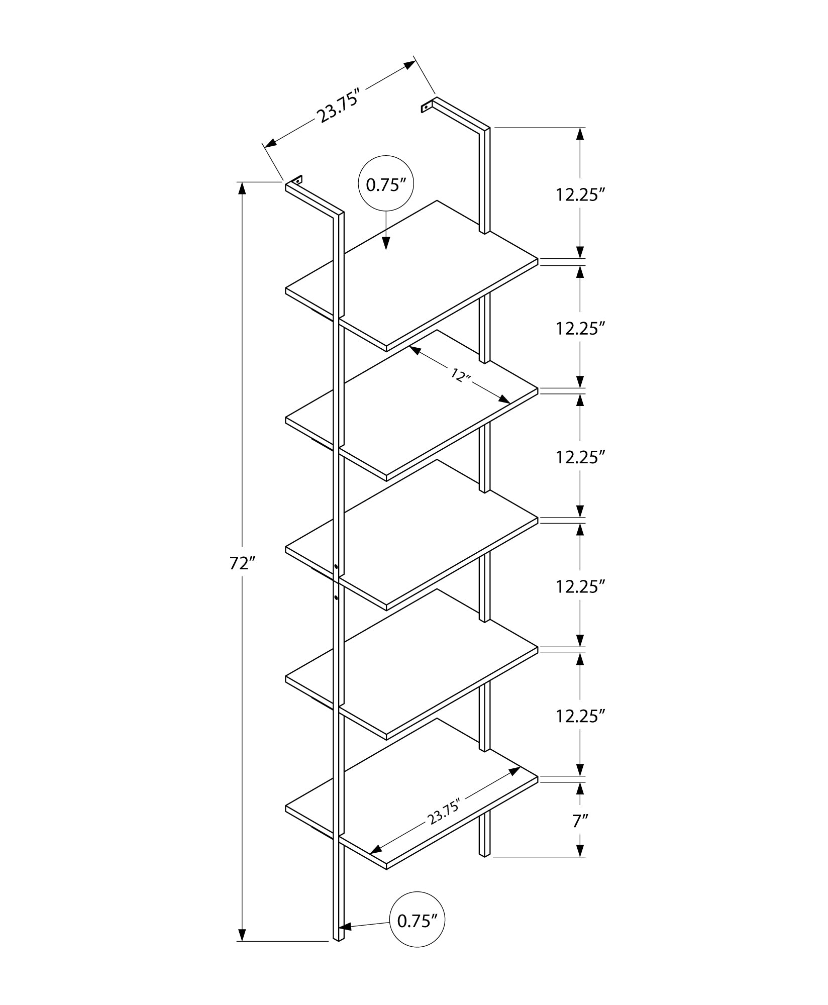 Bookcase - 72"H Ladder Grey / Black Metal-Bookshelf-DECOROLALA
