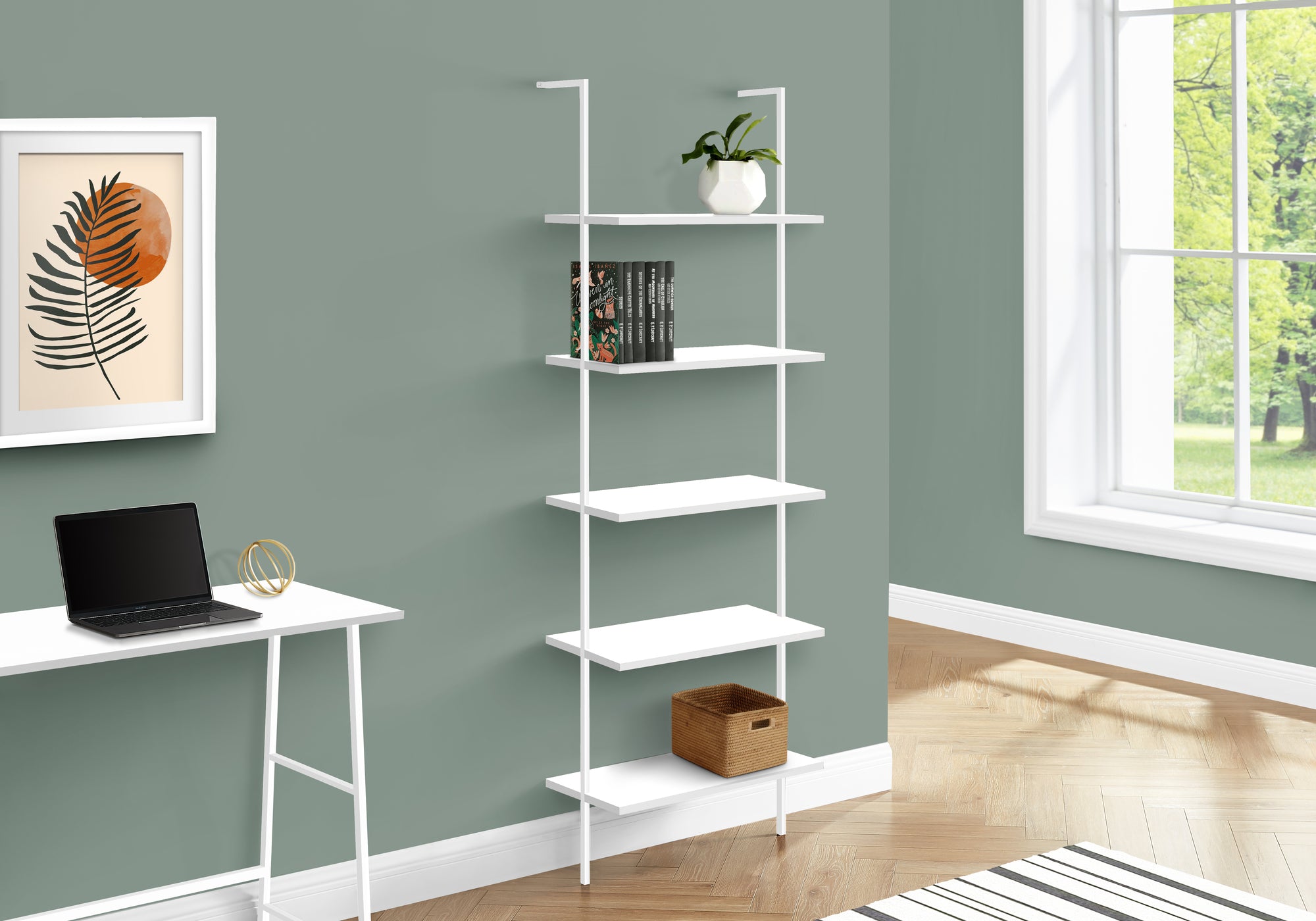 Bookcase - 72"H Ladder Grey / Black Metal-Bookshelf-DECOROLALA