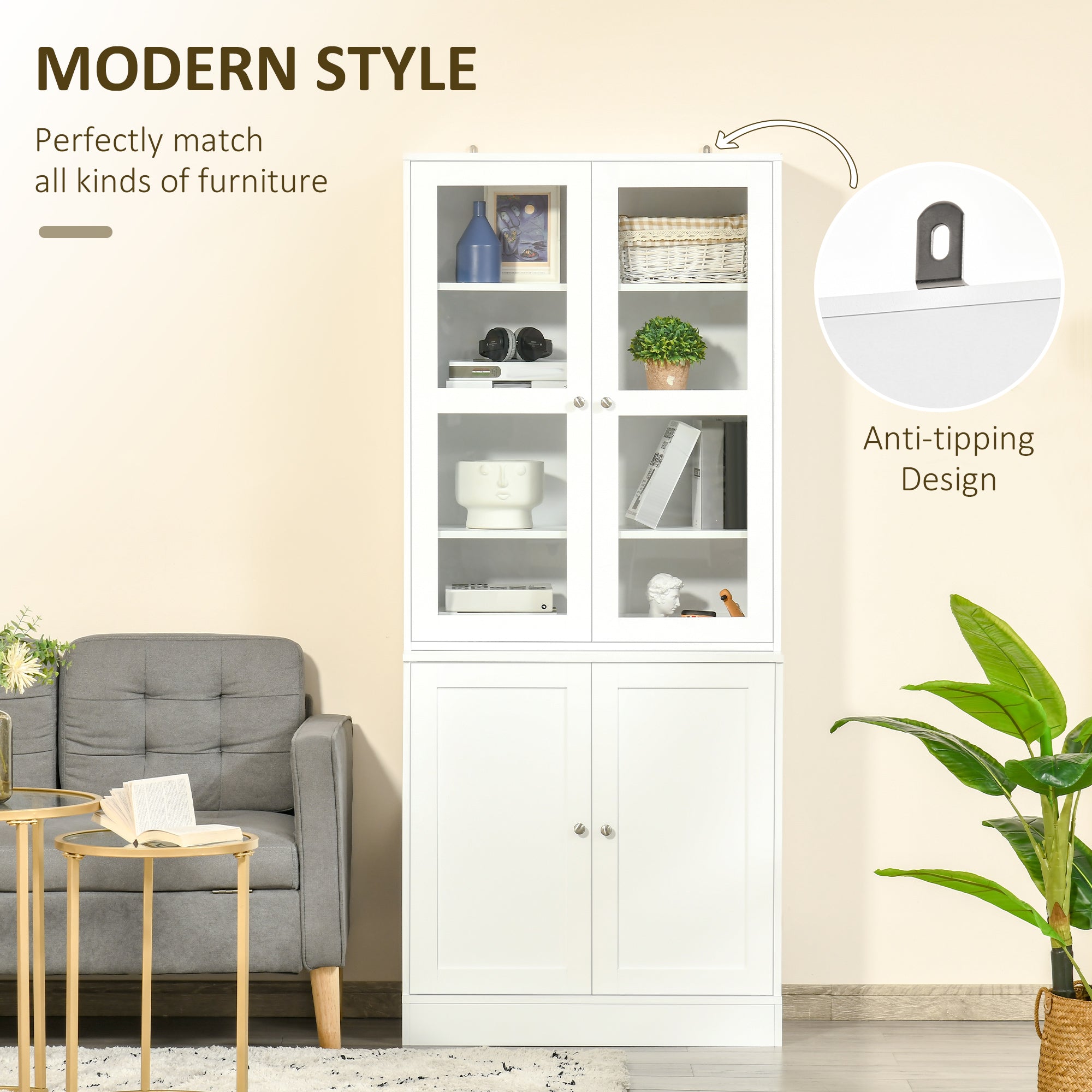 Bookcase Storage Cabinet 71" White-DECOROLALA