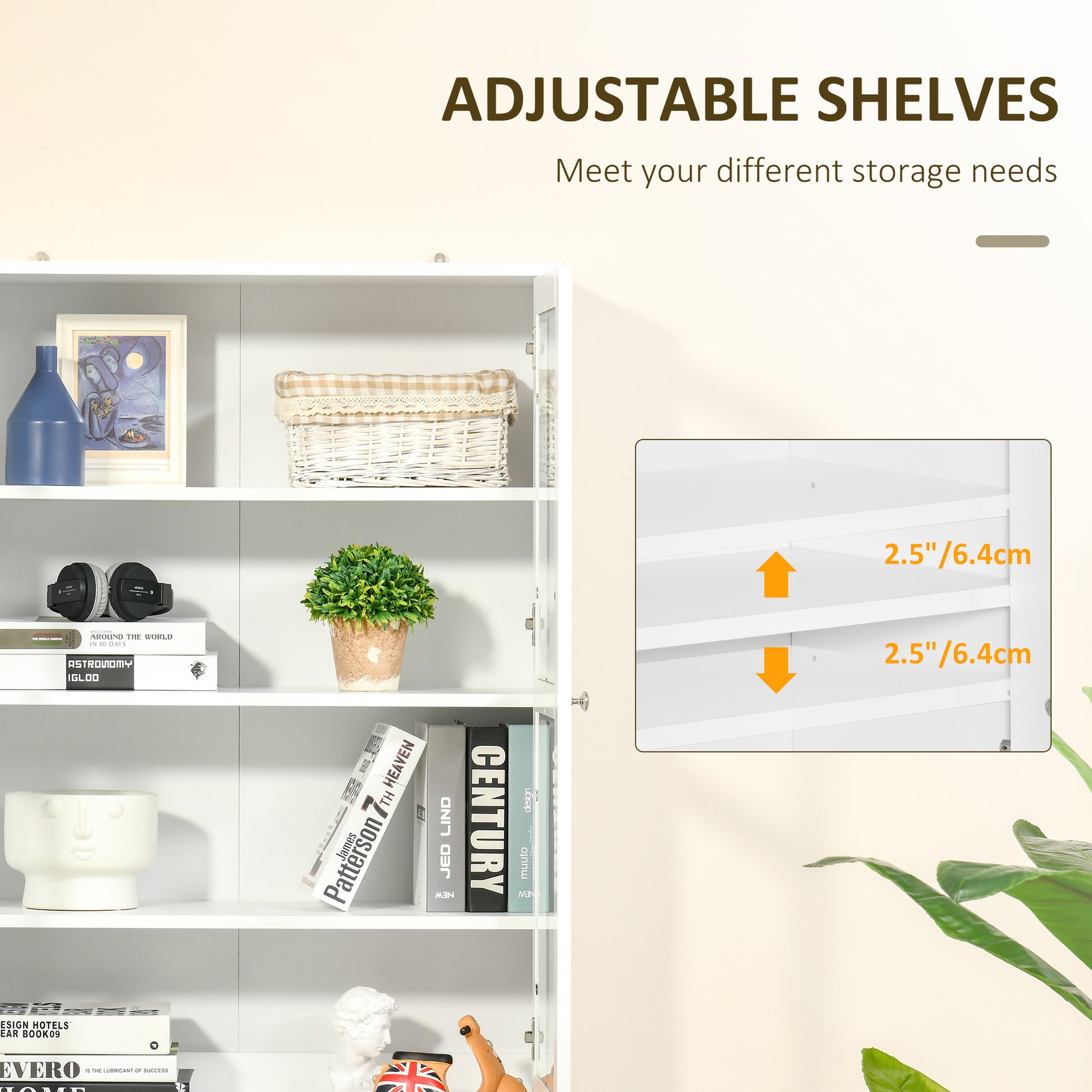 Bookcase Storage Cabinet 71" White-DECOROLALA