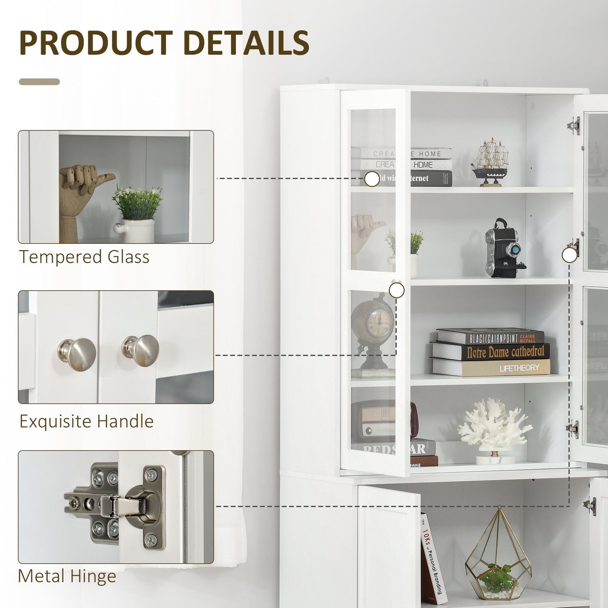 Bookcase Storage Cabinet 71" White-DECOROLALA