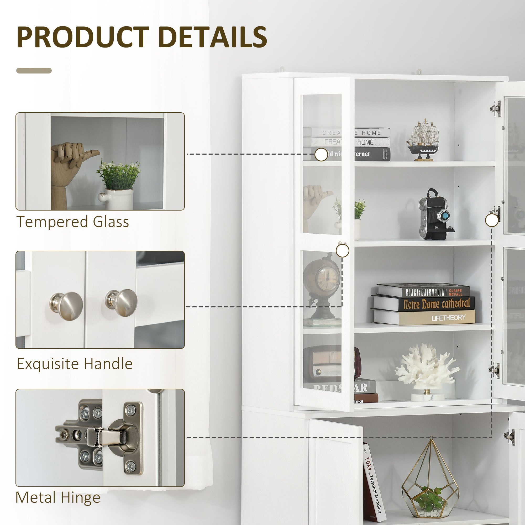 Bookcase Storage Cabinet 71" White-DECOROLALA