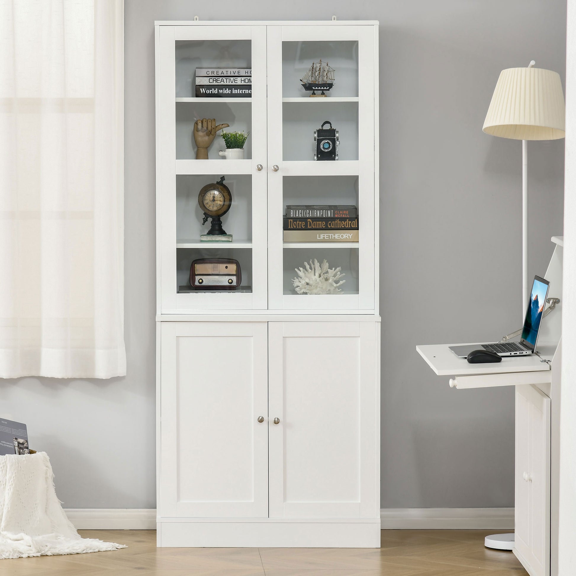 Bookcase Storage Cabinet 71" White-DECOROLALA